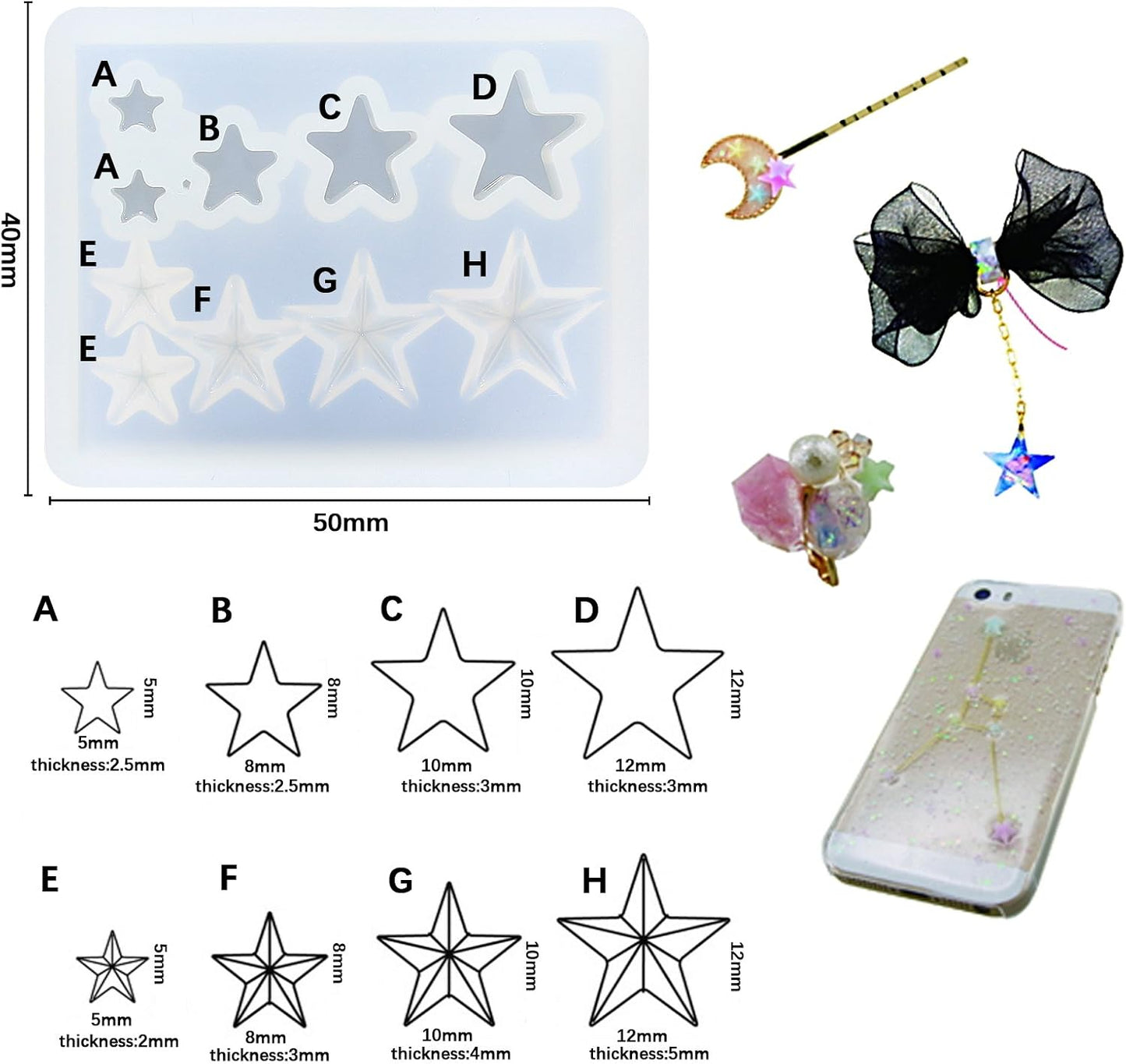 FUNSHOWCASE Mini Assorted Jewerly Stars Resin Epoxy Silicone Tiny Mold for Delicate Craft