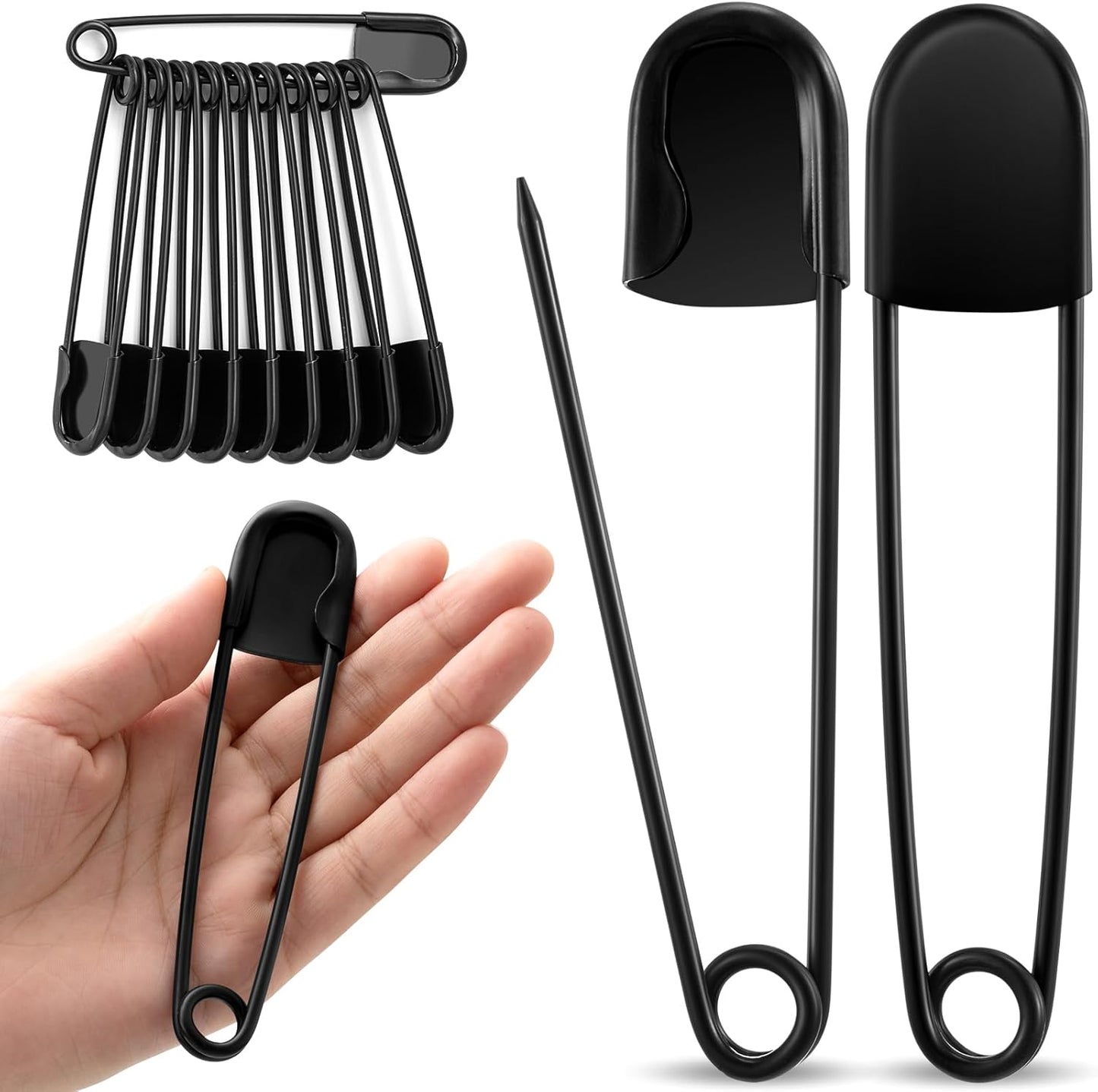 Juexica 10 Pcs 5 Inch Jumbo Stainless Steel Safety Pins Large Heavy Duty Huge Strong Laundry Pins for Upholstery Sewing Quilting Key Rings Craft Outdoor (Black)