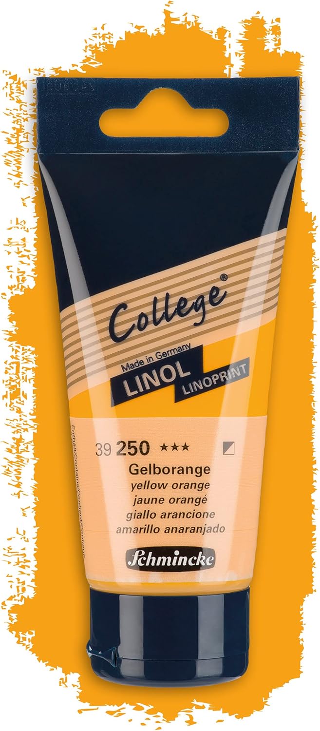Schmincke - College Linol, artists' lino printing inks, yellow-orange in 75 ml tube, 39250013, low-odour water-based lino printing ink, lightfast, even print