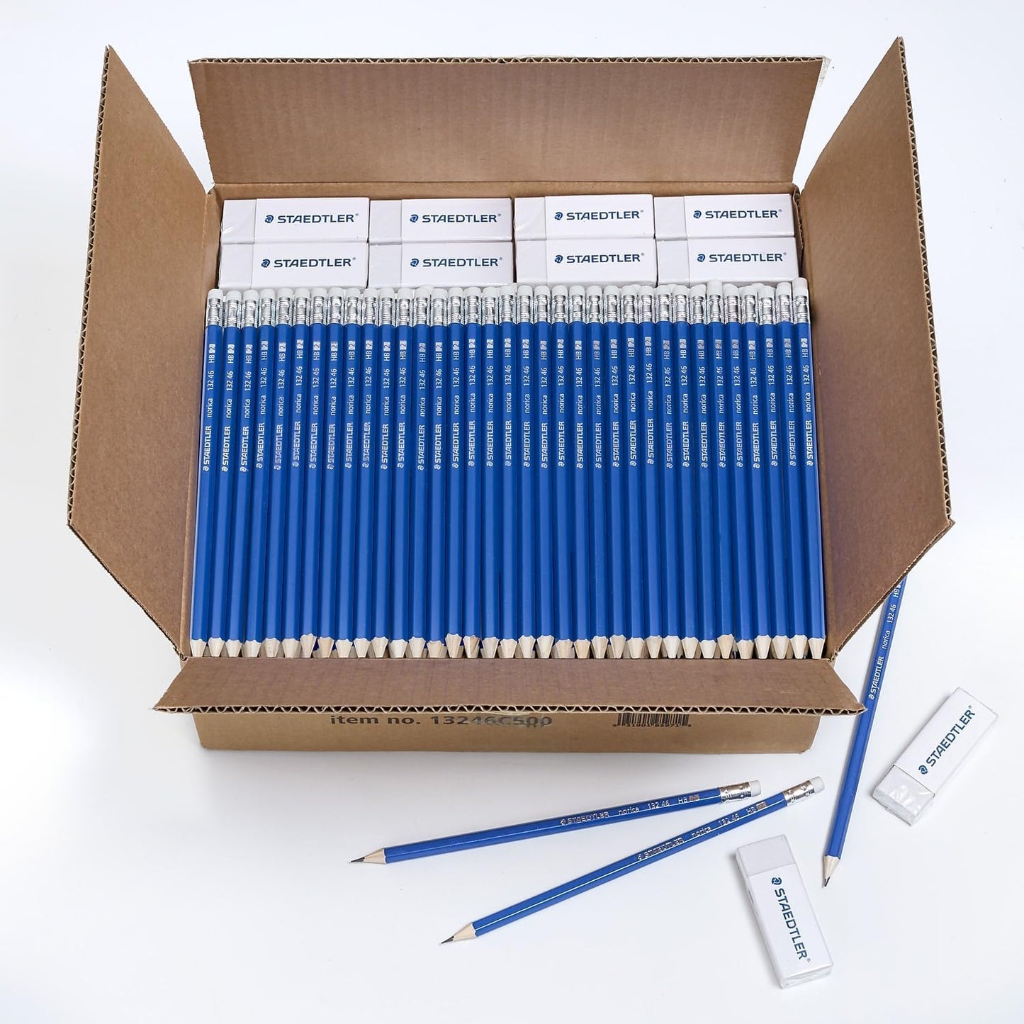 STAEDTLER Norica #2 HB Pencils Class Pack with Erasers, 500-Count School Supplies Set, Break-Resistant Lead, Pre-Sharpened Bulk Pack, PVC-Free Erasers