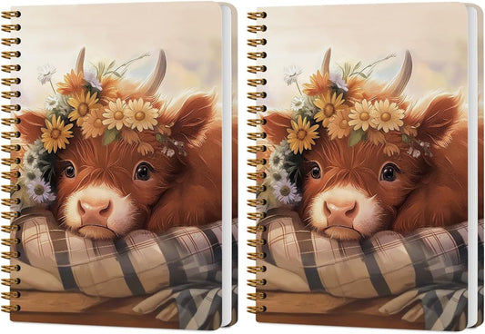 2 PCs Cute Cow Gifts for Women Journaling Notebooks Daisy, Cows Spiral Notebook Aesthetic Design, Cow Lovers Note Books Journals for Writing Hardcover Notebook Office Classroom Supplies