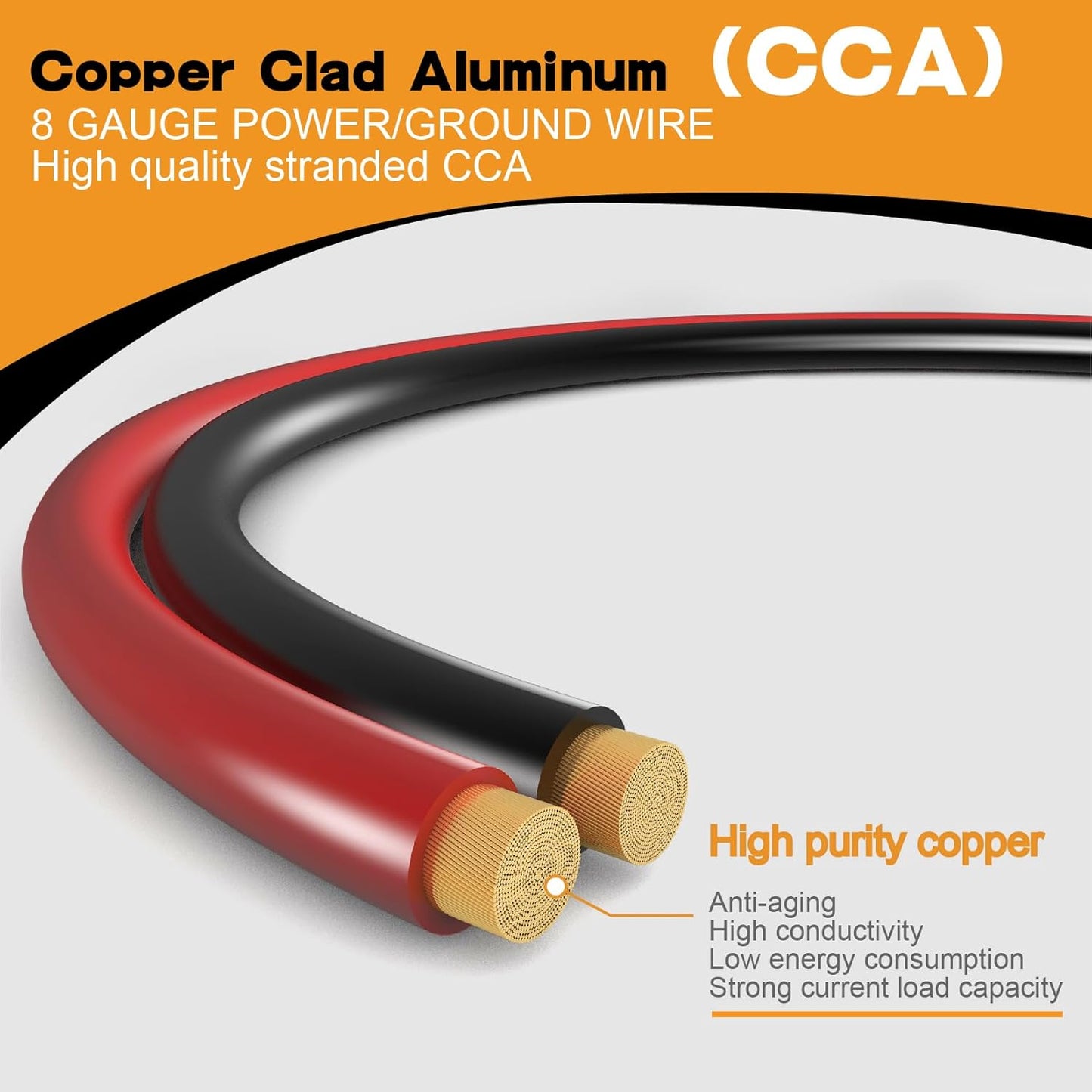 100FT 8 Gauge Wire Copper Clad Aluminum CCA Black/Red with 8ga lugs,60A Fuse Holder,Heat Shrink Tube - Battery Power/Ground Cable,Car Audio Speaker,RV Trailer Amp Wiring kit (50ft Each- Black/Red)