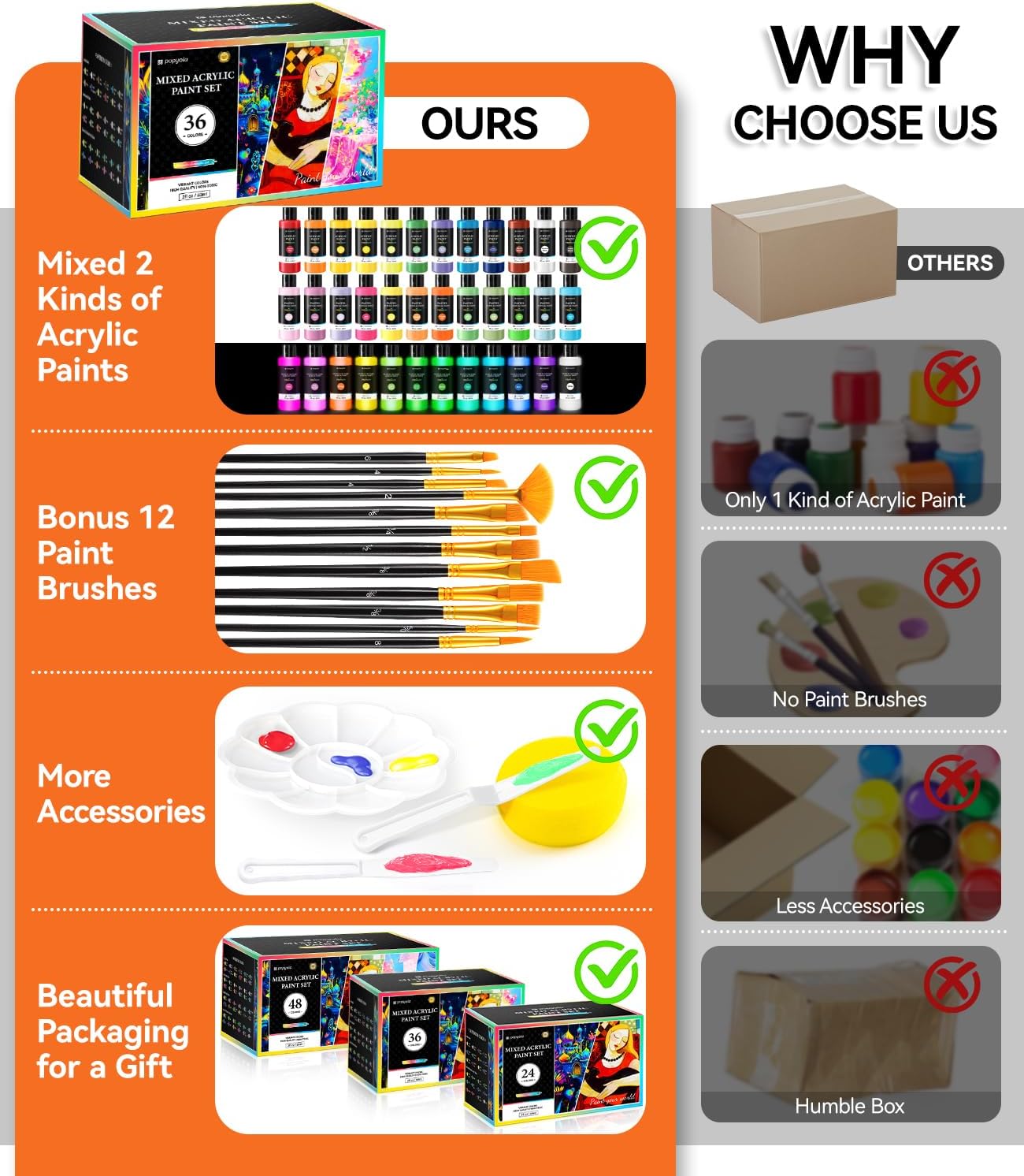 52 PCS Classic & Pastel & Glow in the Dark Acrylic Paint Set with 12 Brushes, 2 Knives & Palette, 36 Colors Art Craft Paint for Beginners, Halloween Pumpkin Canvas Ceramic Rock Painting Kit