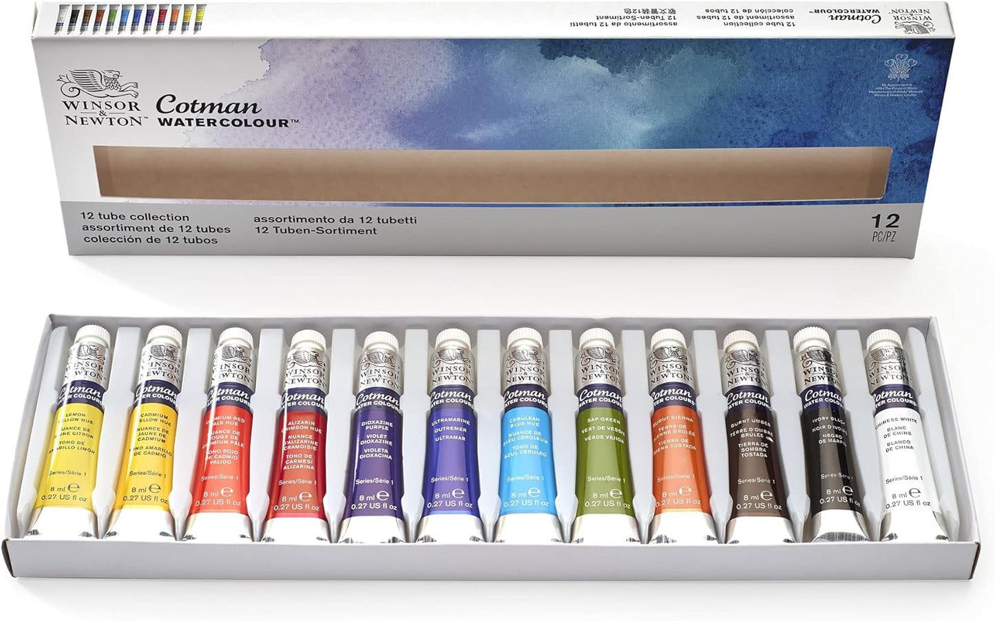 Winsor & Newton Cotman Watercolor Paint Set, 12 Colors, 8ml (0.27-oz) Tubes