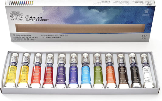 Winsor & Newton Cotman Watercolor Paint Set, 12 Colors, 8ml (0.27-oz) Tubes