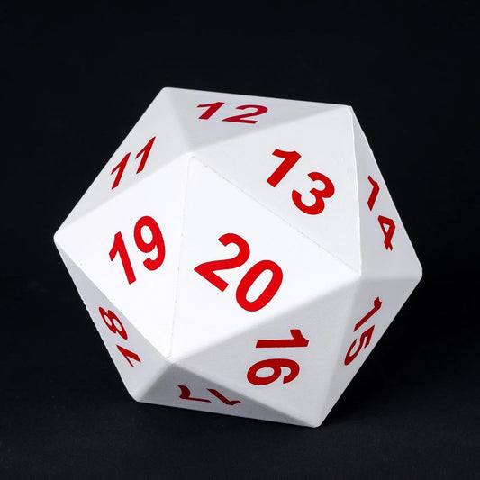 Large D20 Foam DND Dice, 80mm Spindown D&D RPG 20 Sided Dice with Drawstring Bag for Role Playing Games （White ）