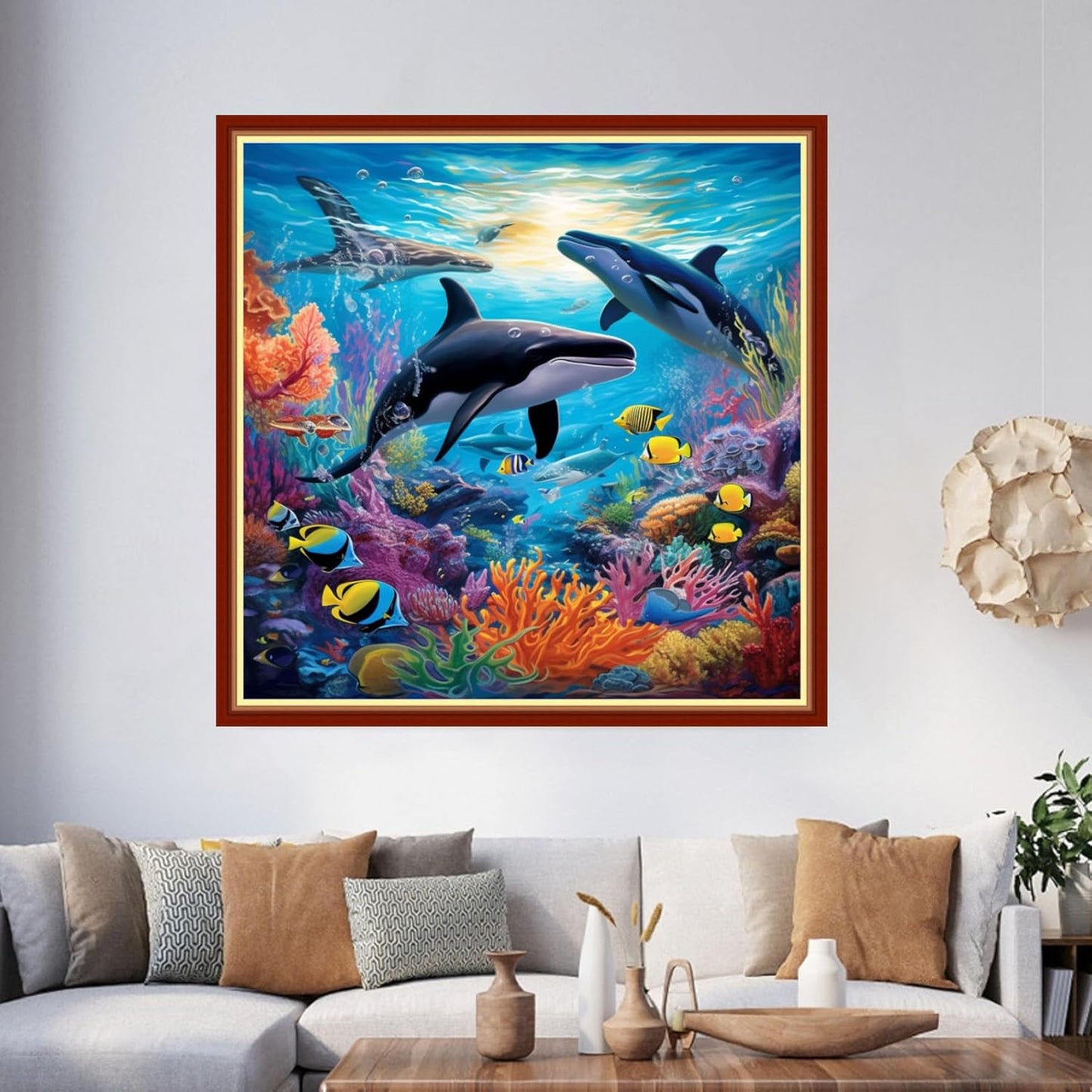 Foxhool Beginners Cross Stitch Kits Stamped Full Range of Embroidery Kits for Adults DIY Cross Stitches kit Embroidery Patterns for Needlepoint kit-Underwater World 17.7x17.7 inch