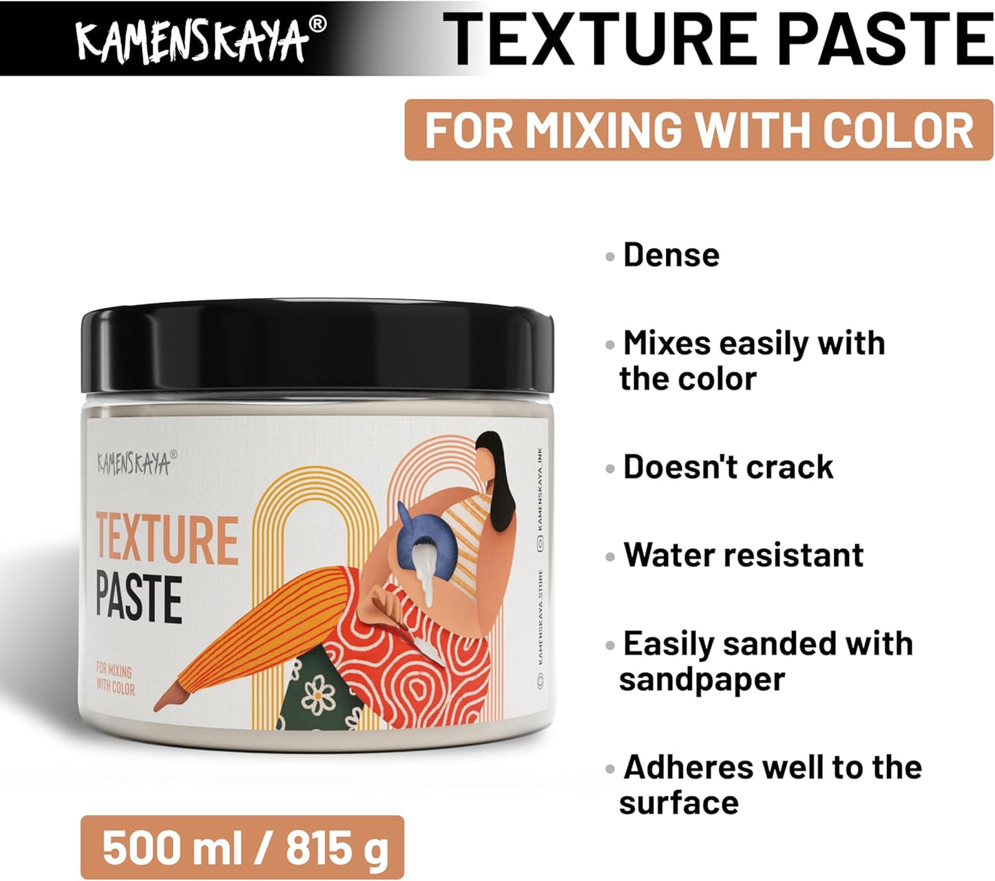 Kamenskaya Texture Paste - Modeling Paste Acrylic Medium for Acrylic Paint - 16.9 fl oz (500 ml)