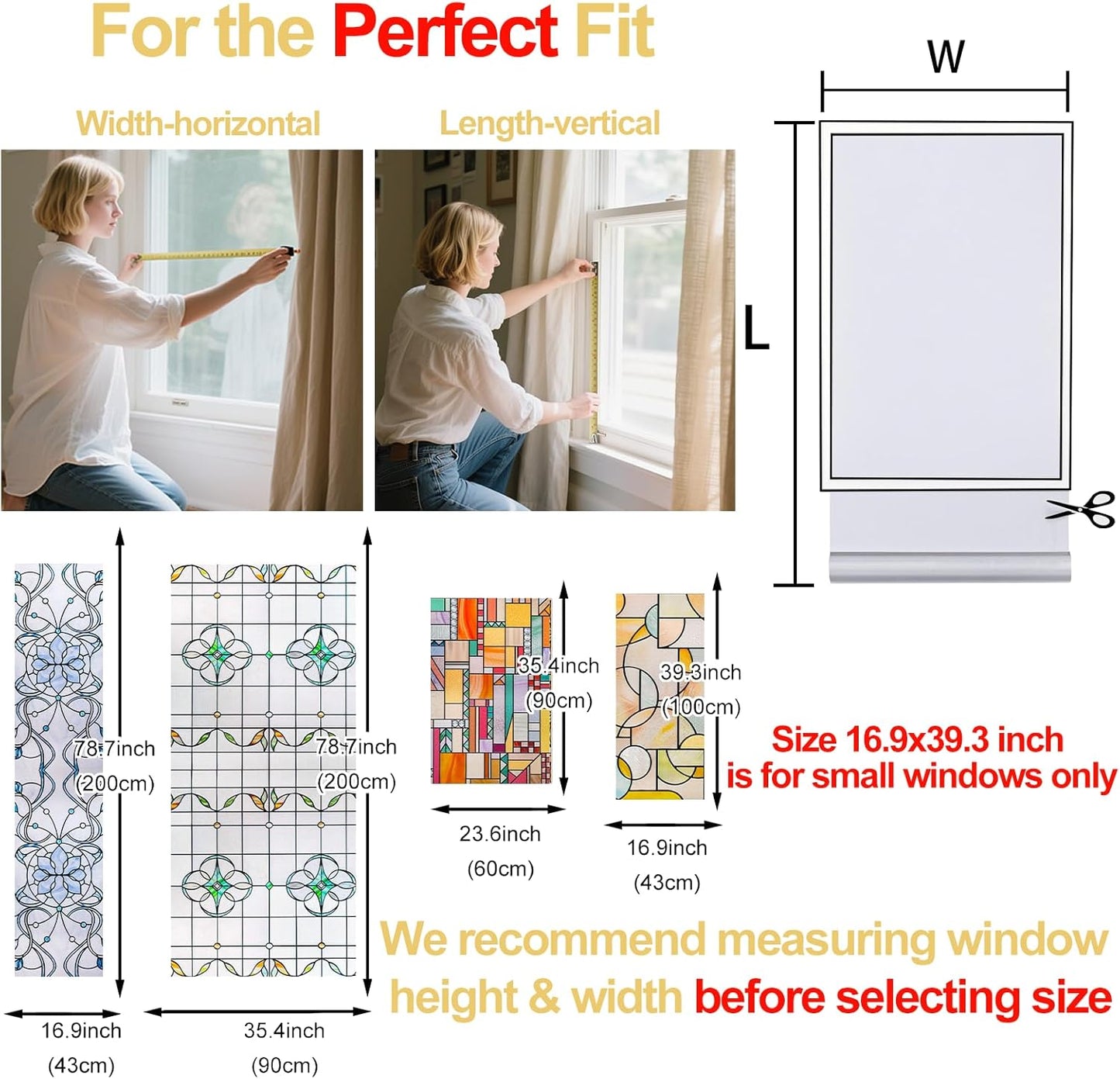 3D Stained Glass Window Privacy Film, Heat Control UV Blocking Static Cling Decorative Window Film for Bathroom,Front Door,Home Non Adhesive,16.9 x 78.7 inches Honey