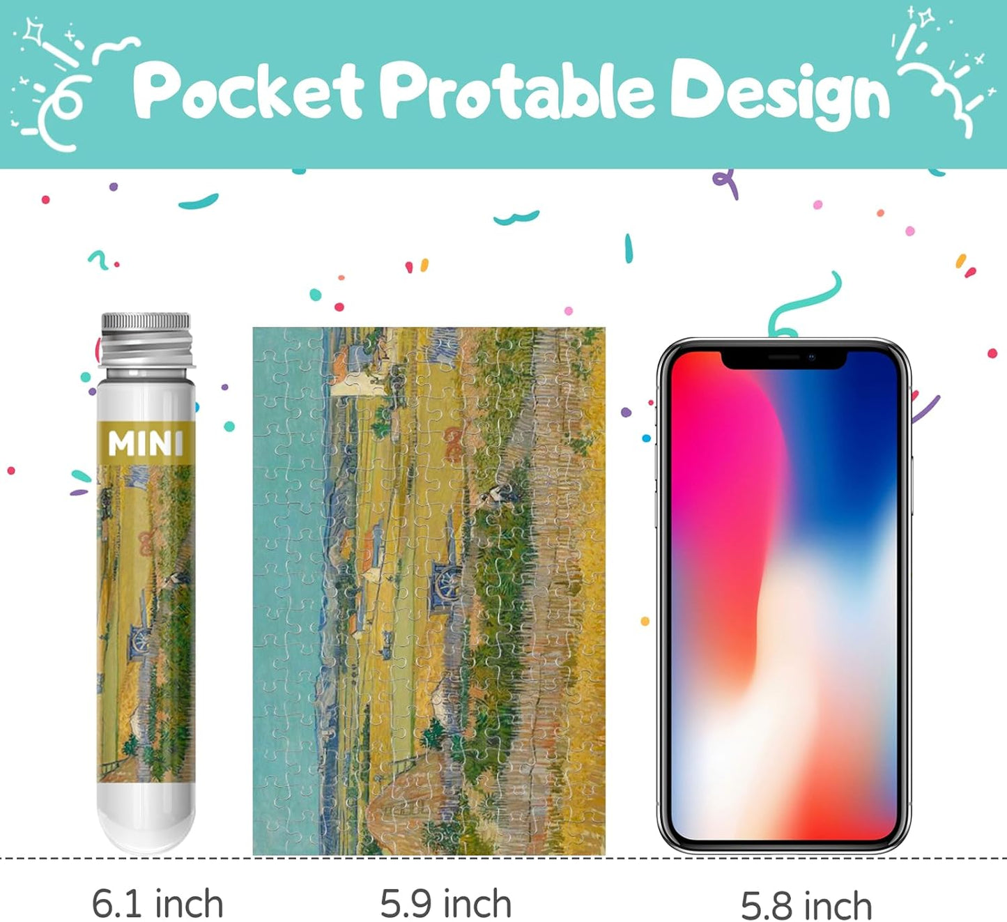 150 Pieces Mini Jigsaw Puzzles for Adults & Kids, 6" x 4" Small Jigsaw Puzzles Capsule Tube Jigsaw Puzzles Intelligent Game, Wheat Field with Cypresses Irises The Harvest (Wheatfields) 3 Pack