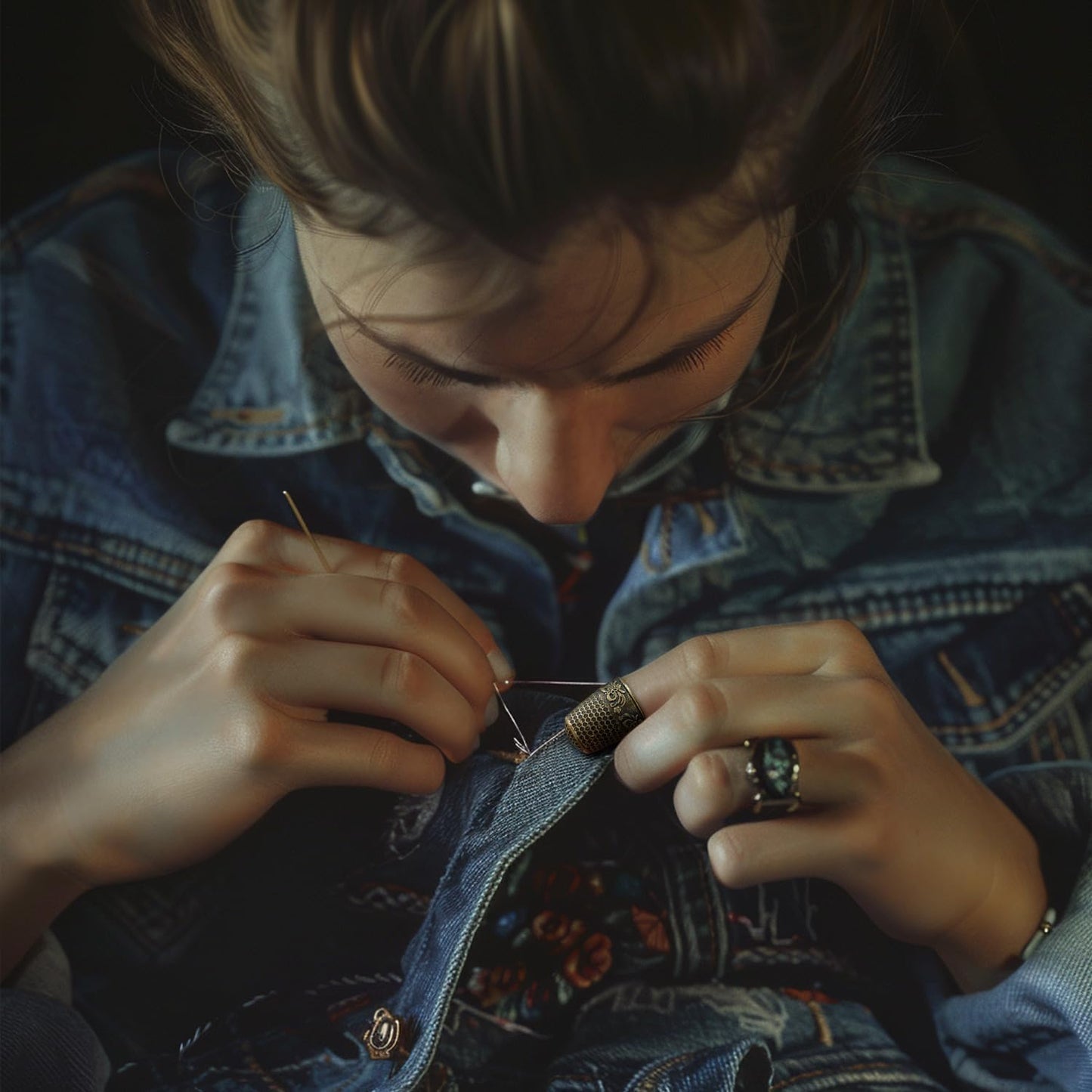 FR 4Pcs Sewing Thimbles, Metal Thimbles for Hand Sewing Finger Protector Knitting Needlework DIY Tools Bronze