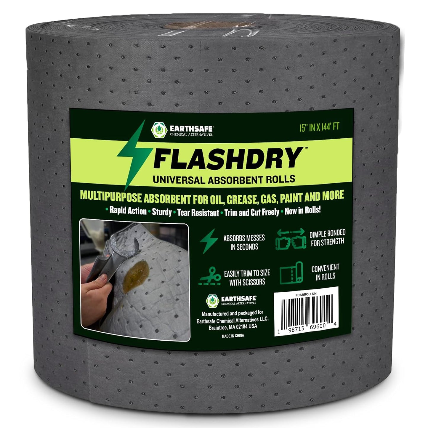 FlashDry - Universal Spill Absorbent Roll | 15” in x 144' ft Oil and All Purpose Premium Liquid Pads