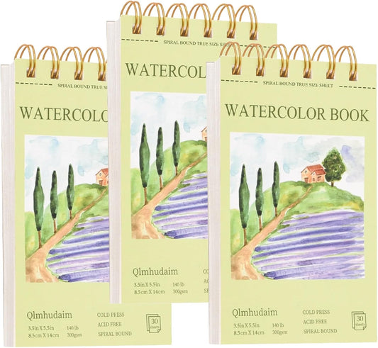 3-Packs Watercolor Paper Pad 3.5x5.5 Inch | 30 Sheets 140lb/300g,Spiral-Bound, Tear-Resistant & No-Bleed | Artist-Grade for Water Color Paper/Ink | Compact Travel Sketchbook (Adults, Students)