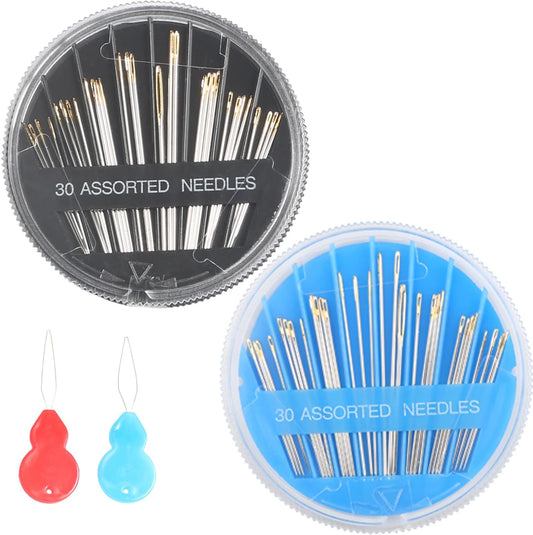 Eketirry 120pcs Premium Hand Sewing Needles，4 Pack 30-Count Assorted Needles for Sewing Repair, 6 Different Sizes Sewing Needles with 2 Threaders (Blue& Black,2)