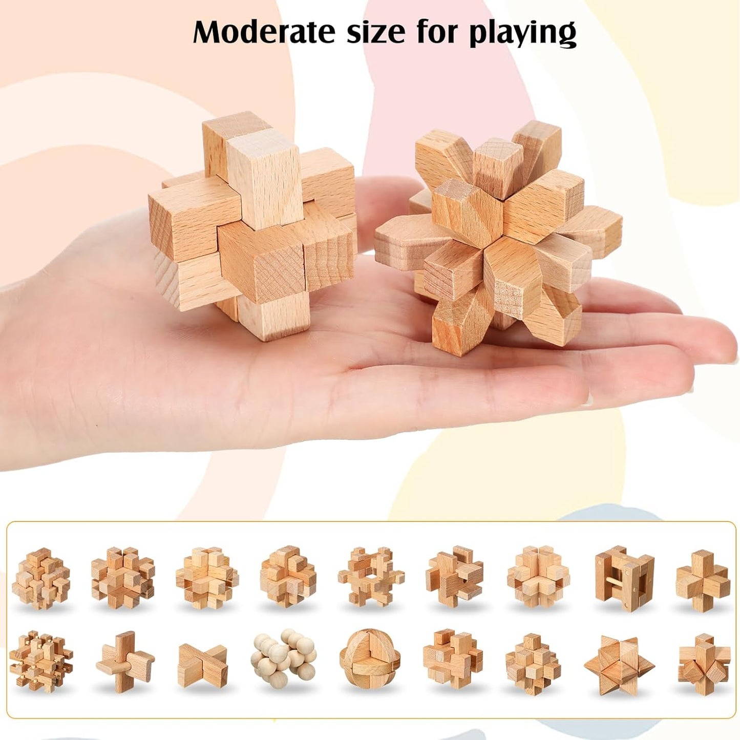 Suzile 20 Pcs Wooden Brain Teaser Puzzles Small 3D Wooden Puzzles Wood Block Puzzle Logic Box Lock Mind IQ Test Removing Assembling for Adults