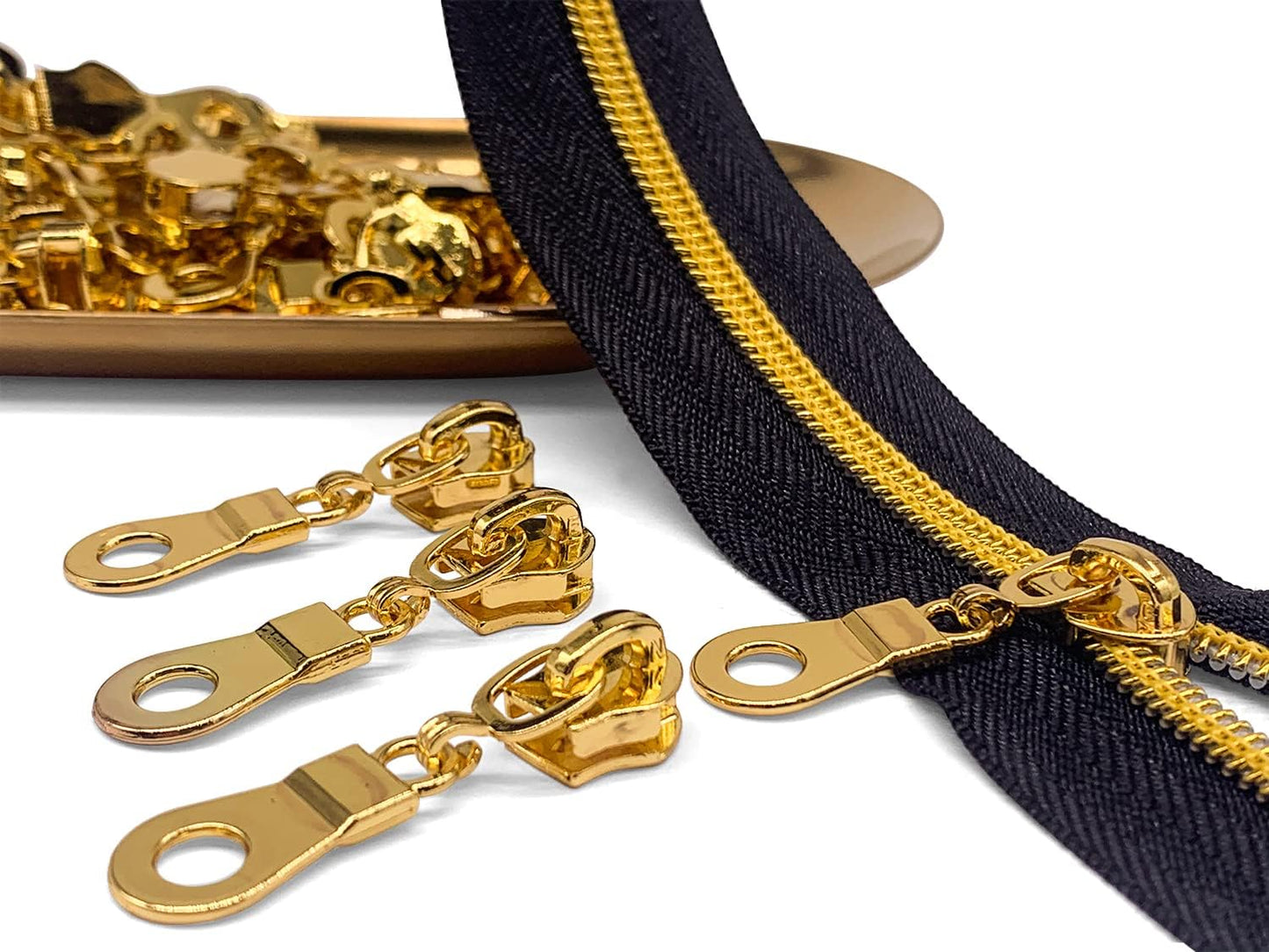 Sawoake 50PCS #5 Gold Metal Handle for Nylon Coil Handle Charm for Purse Handbag Craft Sewing Luggage Bag Bulk