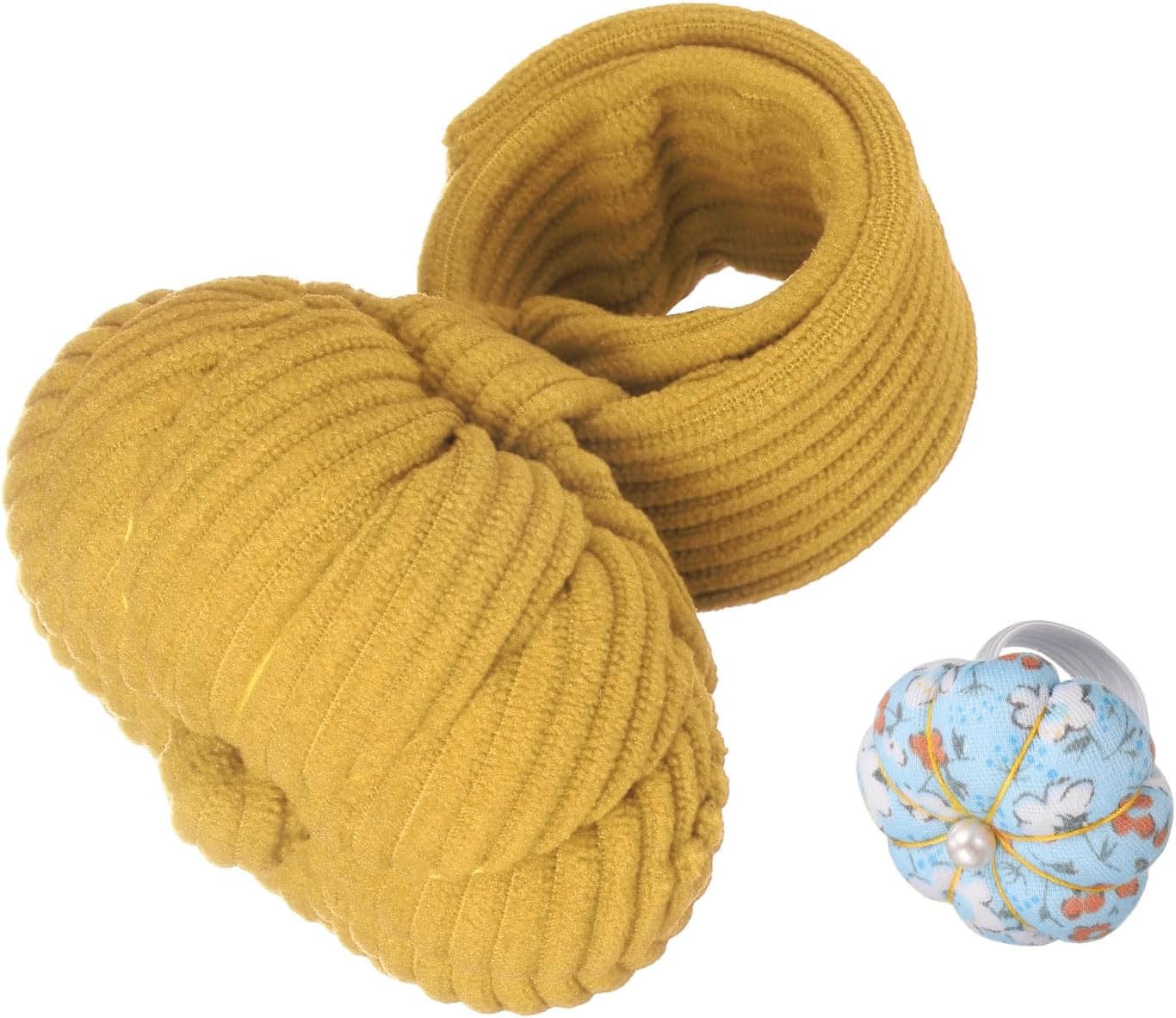 HARFINGTON Wrist Pin Cushions, Sewing Needle Pin Cushion Adjustable Strap with Elastic Strap Finger Ring Pincushions Fit All Wrist Sizes for Sewing Quilting Needlework DIY Crafts, Yellow/Blue