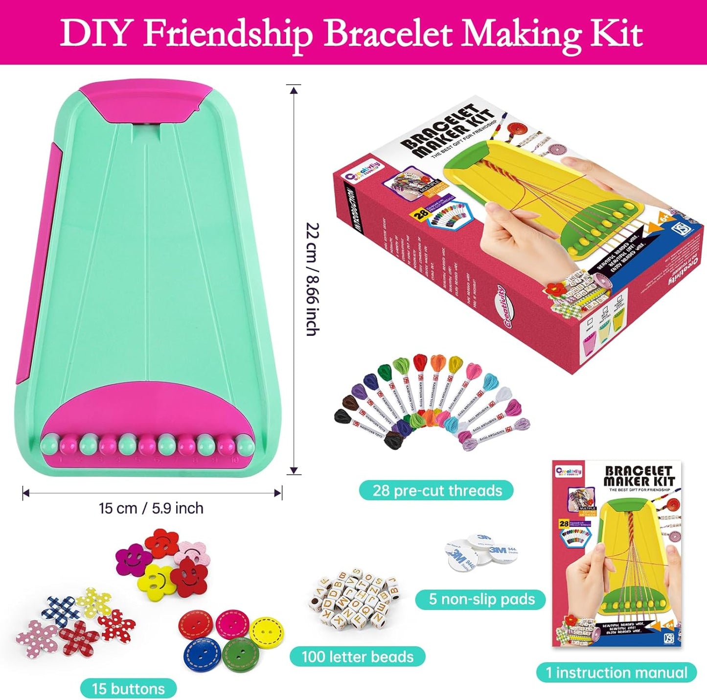Rdfmy Friendship Bracelet Making Kit for Girls, Arts and Crafts Bracelets String Maker Kit for Kids Ages 8-12 Christmas Birthday Gifts Green