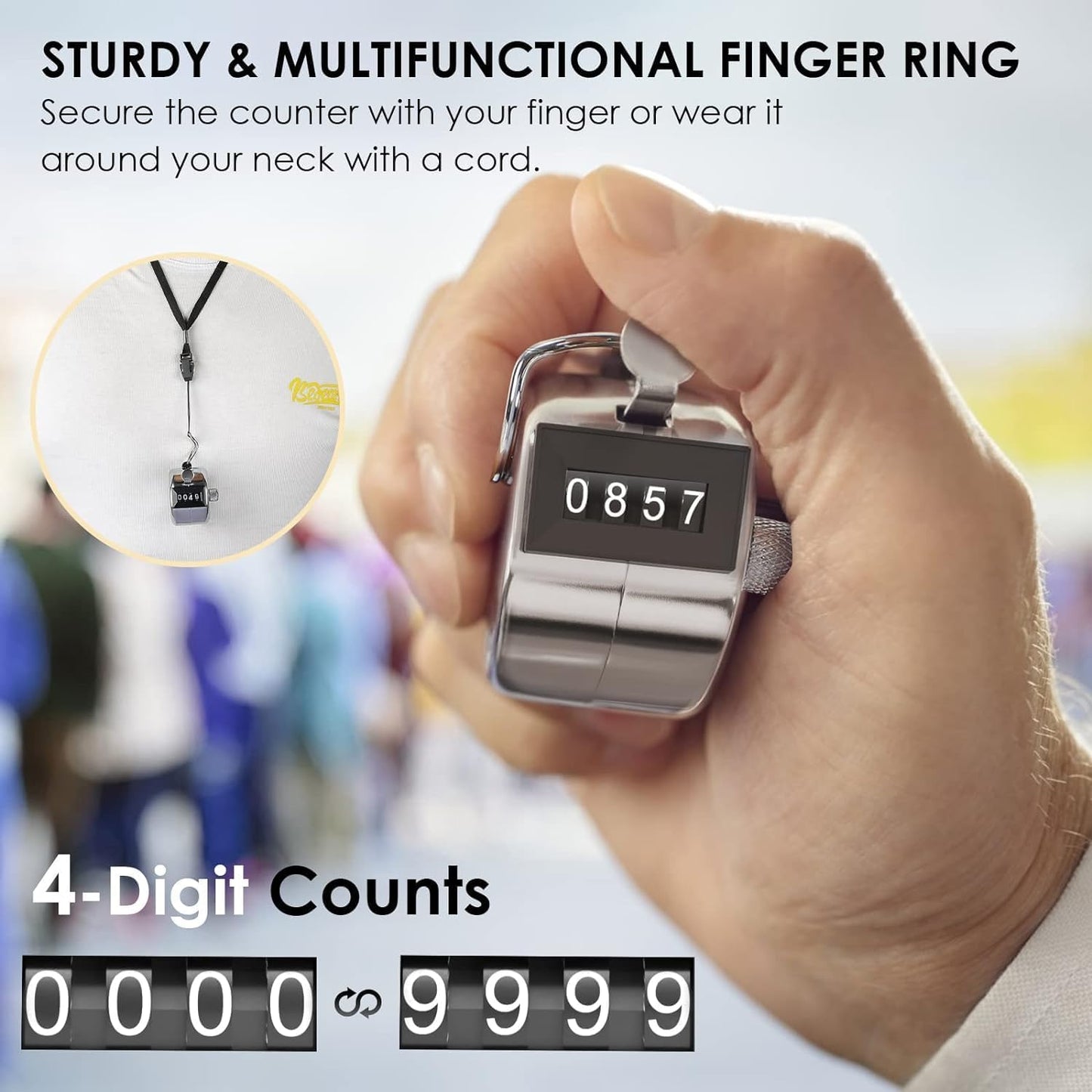 KTRIO Metal Handheld Tally Counter, 4-Digit Number Clicker Counter, Hand Mechanical Pitch Counters for Coaching, Knitting, People, Lap, Fishing, Golf and Row