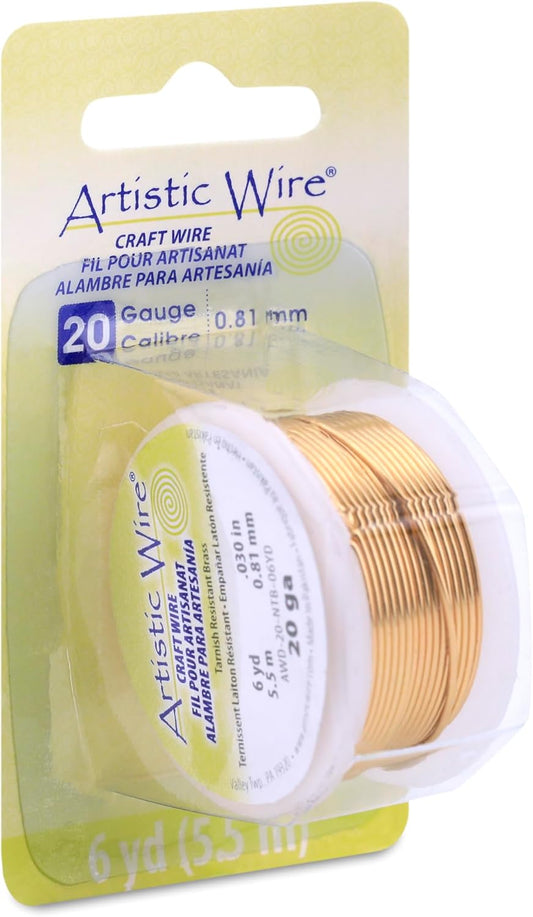 Artistic Wire 20 Gauge Tarnish Resistant Brass Craft Jewelry Wrapping Wire, Gold Color, 6 yd