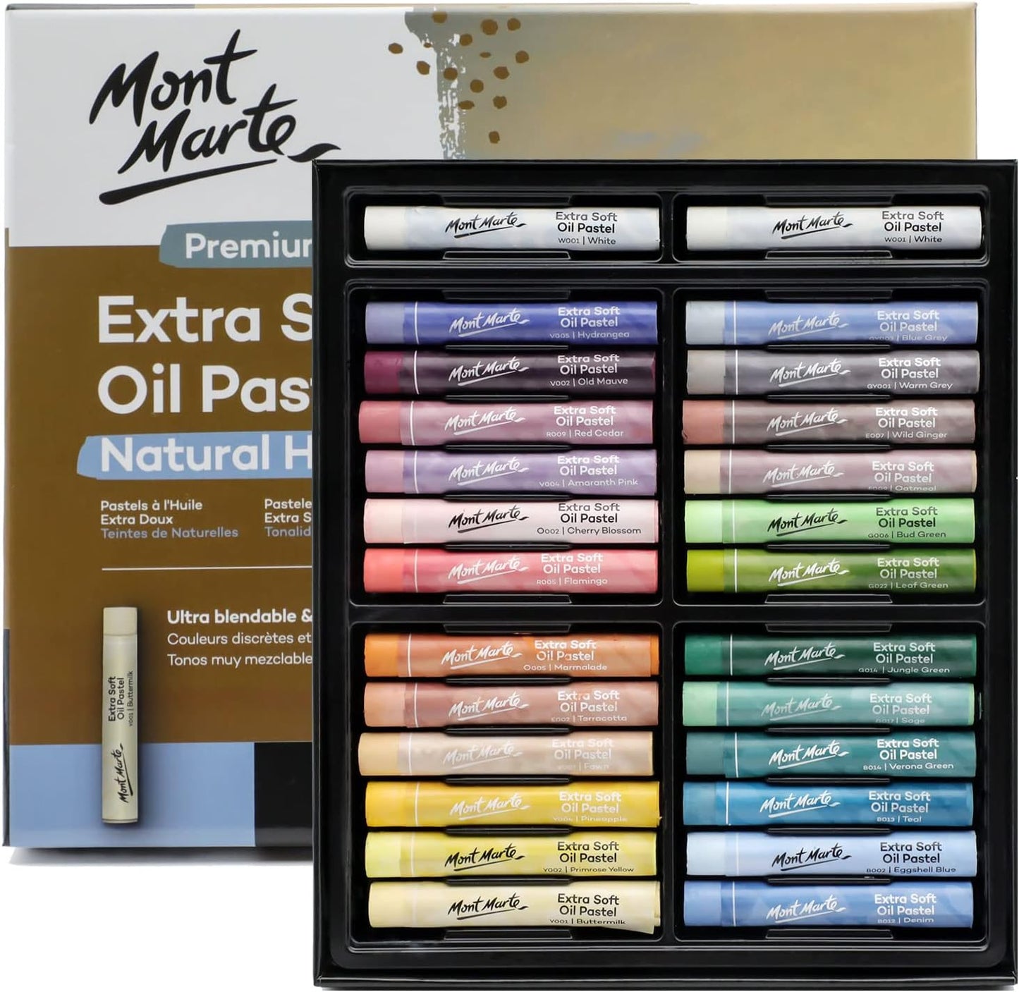 Mont Marte Extra Soft Oil Pastels Natural Hues Premium 26pc, Assorted Natural Colors, Vibrant and Buttery, Versatile Art Pastels for Blending, layering & Shading, Ideal for Coloring and Sketching