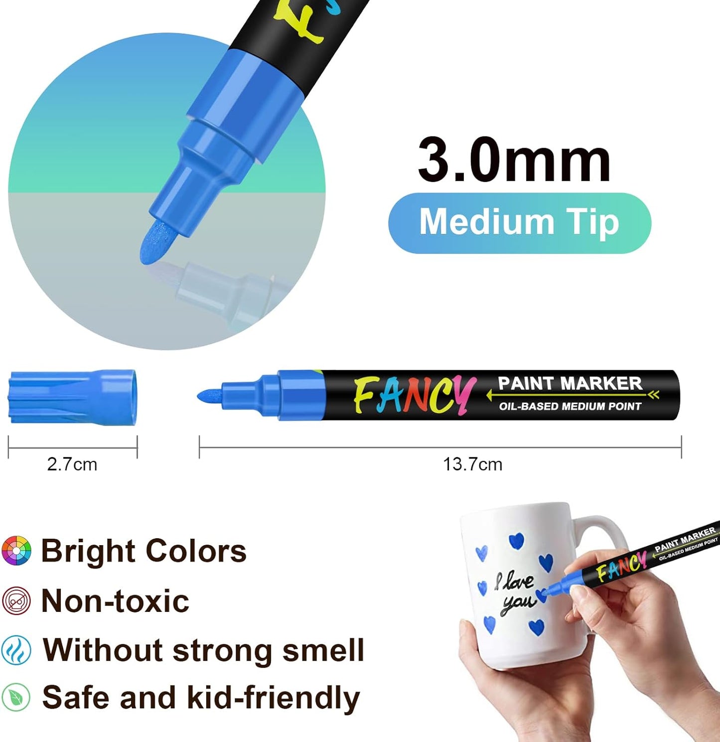 IVSUN Paint Pens Paint Markers, 36 Colors Oil-Based Waterproof Art Marker Pen Set, Never Fade Quick Dry and Permanent, Works on Rocks, Wood, Fabric, Plastic, Canvas, Glass, Mugs, DIY Craft