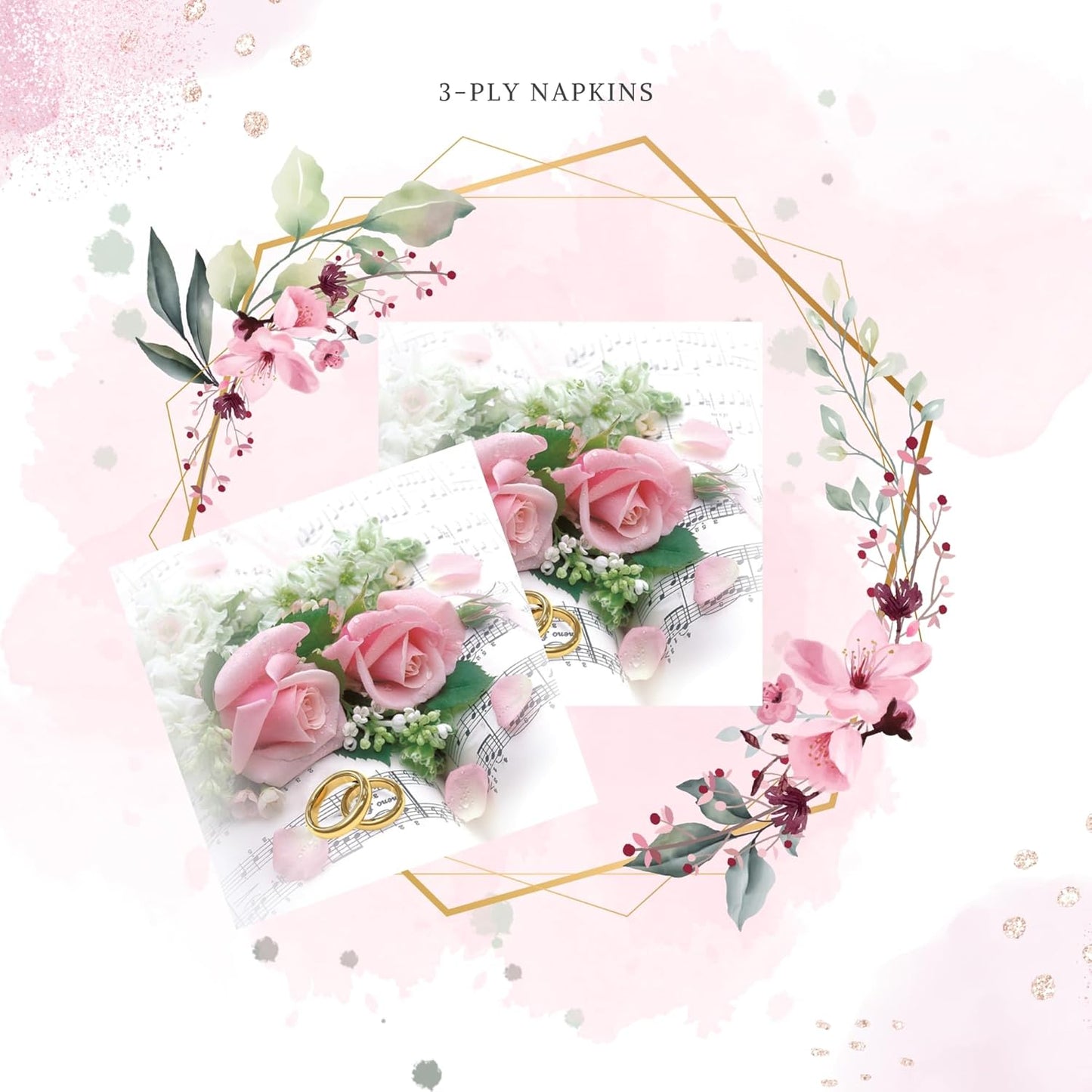 20-ct 13x13 Flowers Paper Luncheon Decoupage Napkins, 3-Ply Servilletas Printed Flower Bouquet Roses Wedding Napkin for Art, Dinner and Party, Disposable Napkins Decor