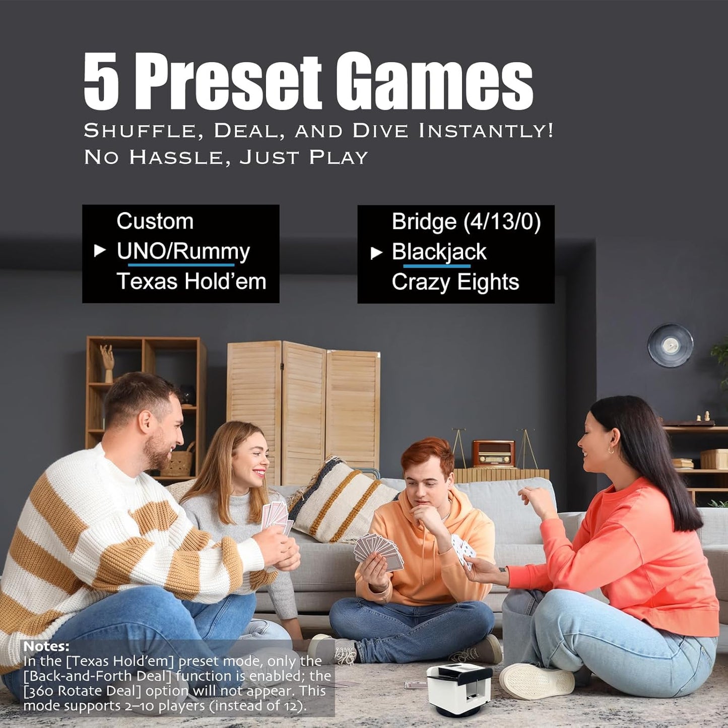 2025 New Smart 2-in-1 Automatic Card Shuffler and Dealer,Programmable Card Dealer,Card Shuffler 2 Deck,360° Rotation,Ultra Quiet,Rechargeable,Support 12 Players (EU White+8 Remotes)