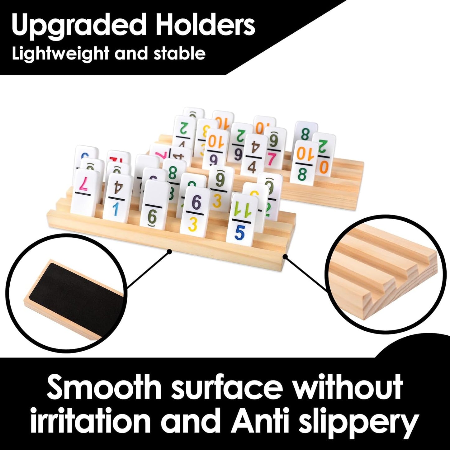 Mexican Train Dominoes Set Double 12 Colored Number Dominos with 8 Wooden Racks & 91 Tiles Portable Travel Case Classic Family Board Game Cognitive Strategy Game for Adults Kids