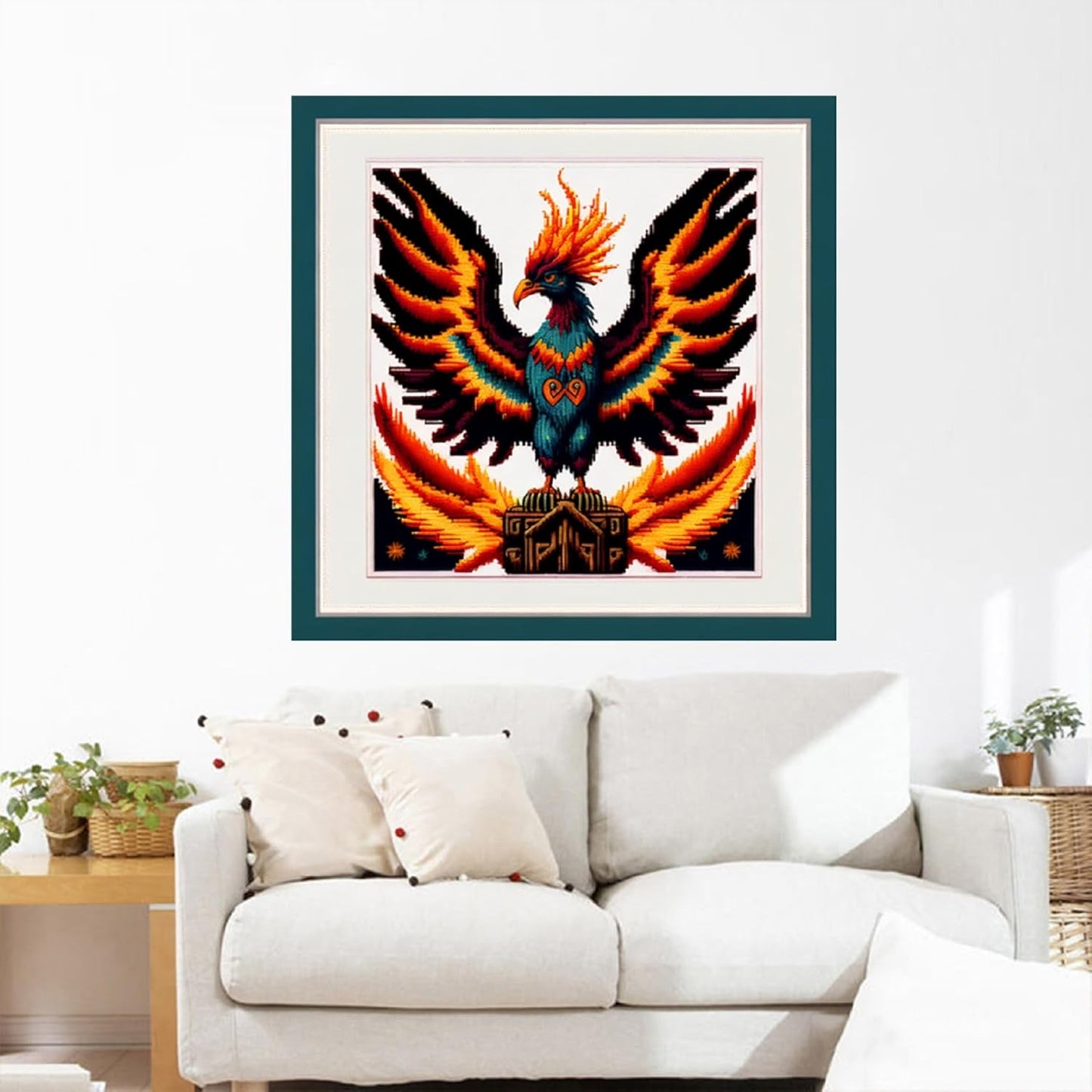 Joyhoor Cross Stitch Kits for Beginners Stamped Cross-Stitch Supplies Needlework preprint Embroidery Kits for Adults DIY Needlepoint Kits Embroidery Patterns 11CT-Colorful Phoenix 17.7x17.7 inch