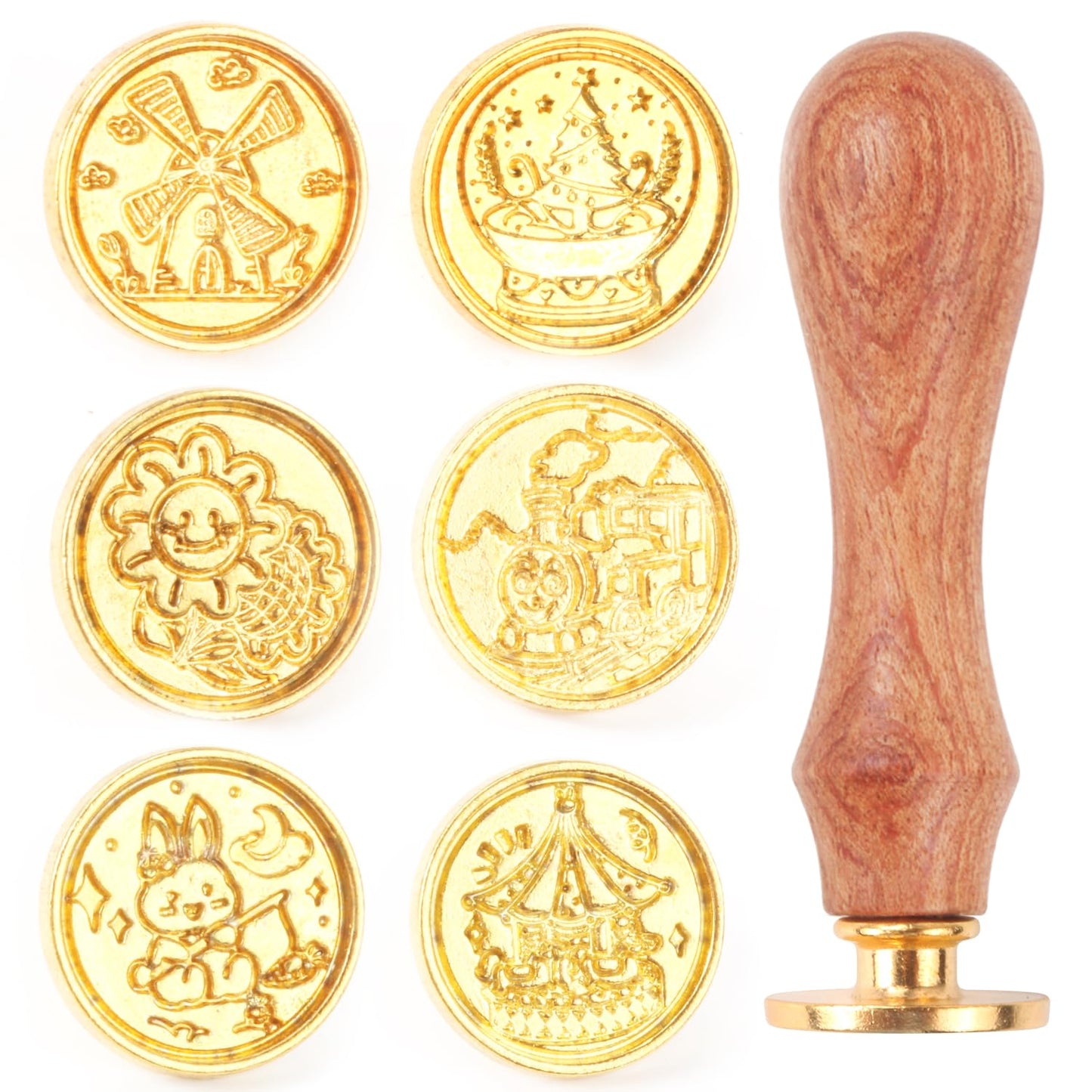Wax Seal Kit with 24 Colors Wax Seal Beads 600pcs, 6PCS Wax Seal Stamps, Electric Sealing Wax Warmer, Envelopes and Wax Seal Metallic Pen for Gift and Decoration (Cartoon)