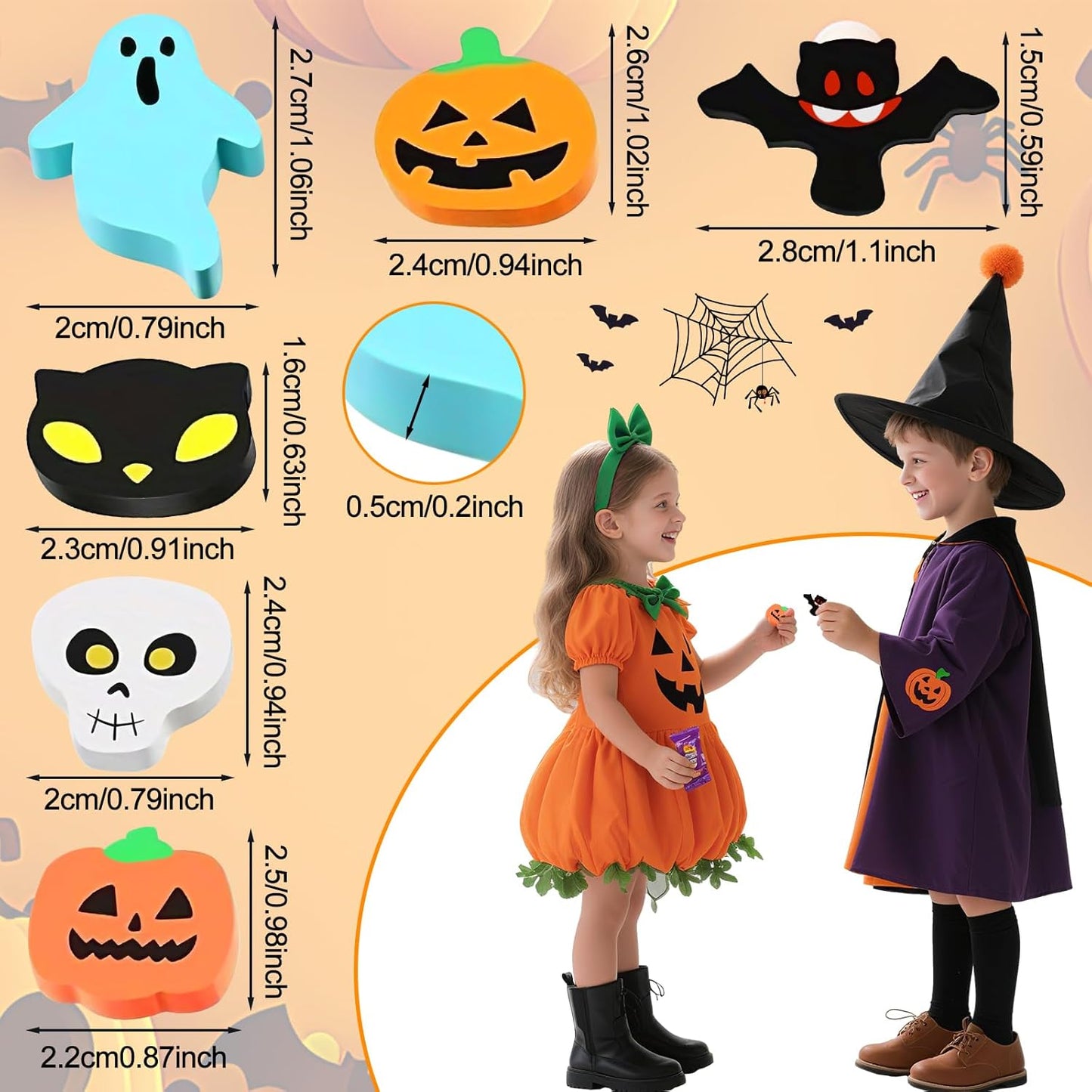 90 Pcs Halloween Mini Erasers for Kids, PLULON Goody Bag Fillers Pumpkin Black Cat Bat Skull Ghost Erasers Bulk Novelty Funny Halloween Classroom Trick or Treat Party Favors Gift