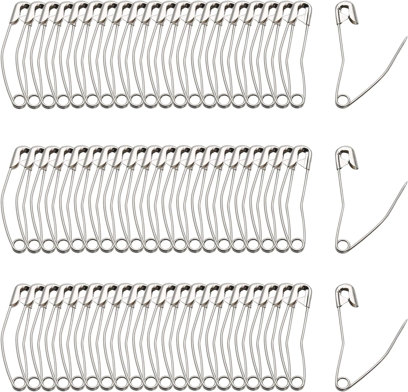 60Pcs Curved Safety Pins Size 4, 2-1/4 inch / 57mm Quilting Basting Pins, Bent Safety Pins for Quilting and Knitting (Sliver)