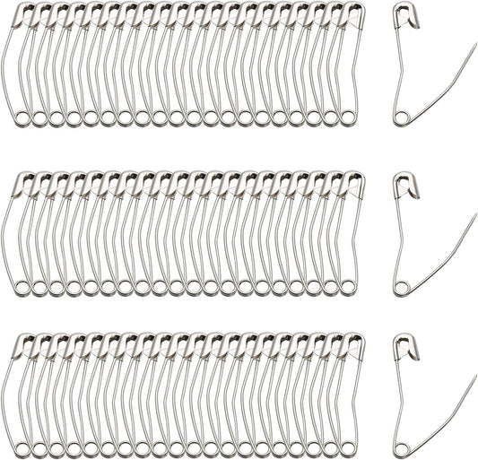 60Pcs Curved Safety Pins Size 4, 2-1/4 inch / 57mm Quilting Basting Pins, Bent Safety Pins for Quilting and Knitting (Sliver)