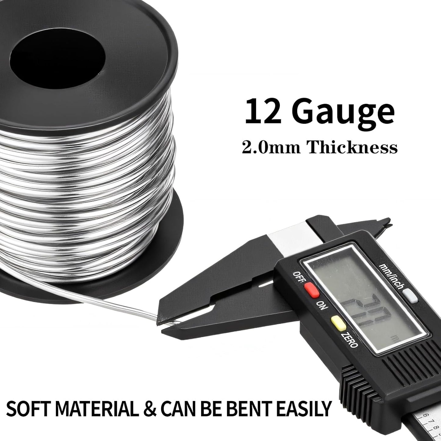 Gisafai 6 Roll 12 Gauge Aluminum Wire for Crafts 100 Feet 2 mm Metal Bendable Aluminum Wire for Jewelry Making, DIY Crafts, Wreath Making, Beading, Floral