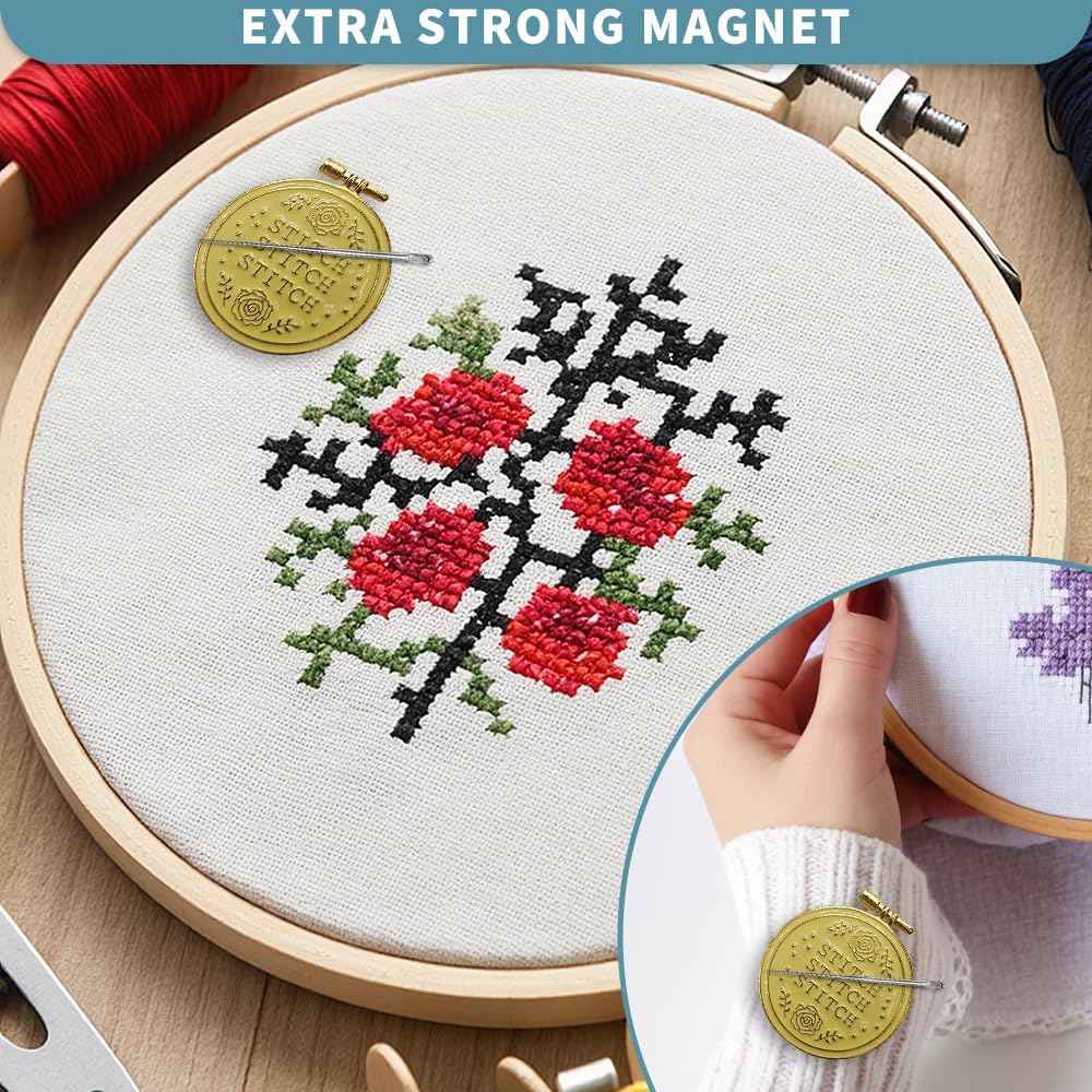 Magnetic Needle Minder Magnet Embroidery Accessories and Supplies Embroidery Needle Holder Cross Stitch Holder Needlework Supplies (Cardinal) (Gold)