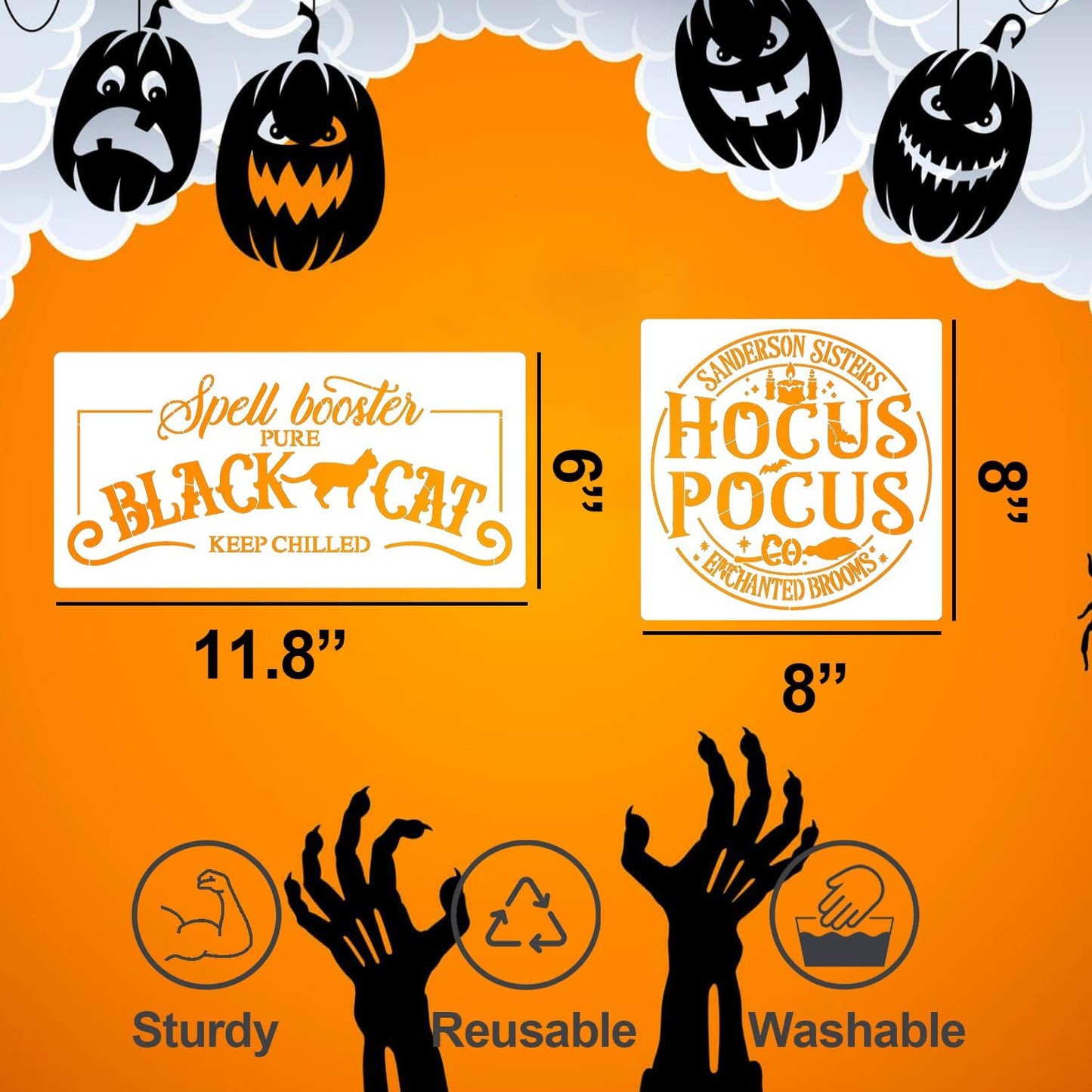 Halloween Stencils for Painting on Wood Reusable Halloween Doormat Stencils Hocus Pocus Boo Family Draw Templates for Wood Signs Walls Windows Fabrics T-Shirt DIY Crafts Decor