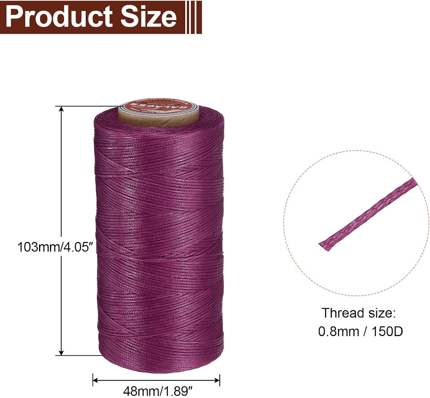 uxcell Flat Leather Sewing Waxed Thread, 270m / 295 Yards Polyester Wax String, 150D Wax Stitching Cord for Leather Crafts, Bookbinding, Bracelets Braided, Fuchsia
