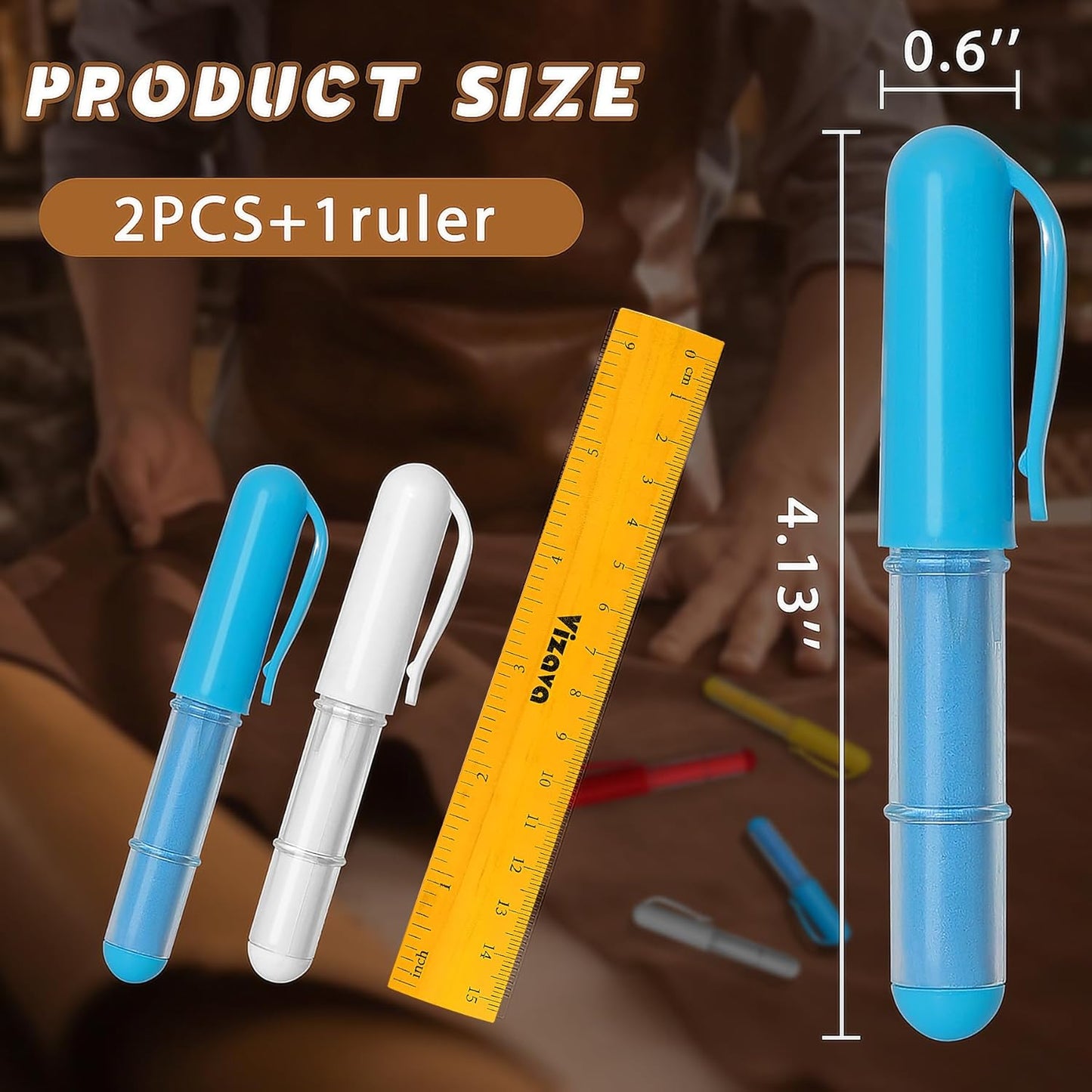 Fabric Chalk Markers for Sewing,Quilting,Crafting|Erasable Tailor’s Chalk|Work on Various Fabrics|Dosing Wheel Drawing Intricate Patterns Precise Lines-Per Pack(Blue,White and 1 Ruler)