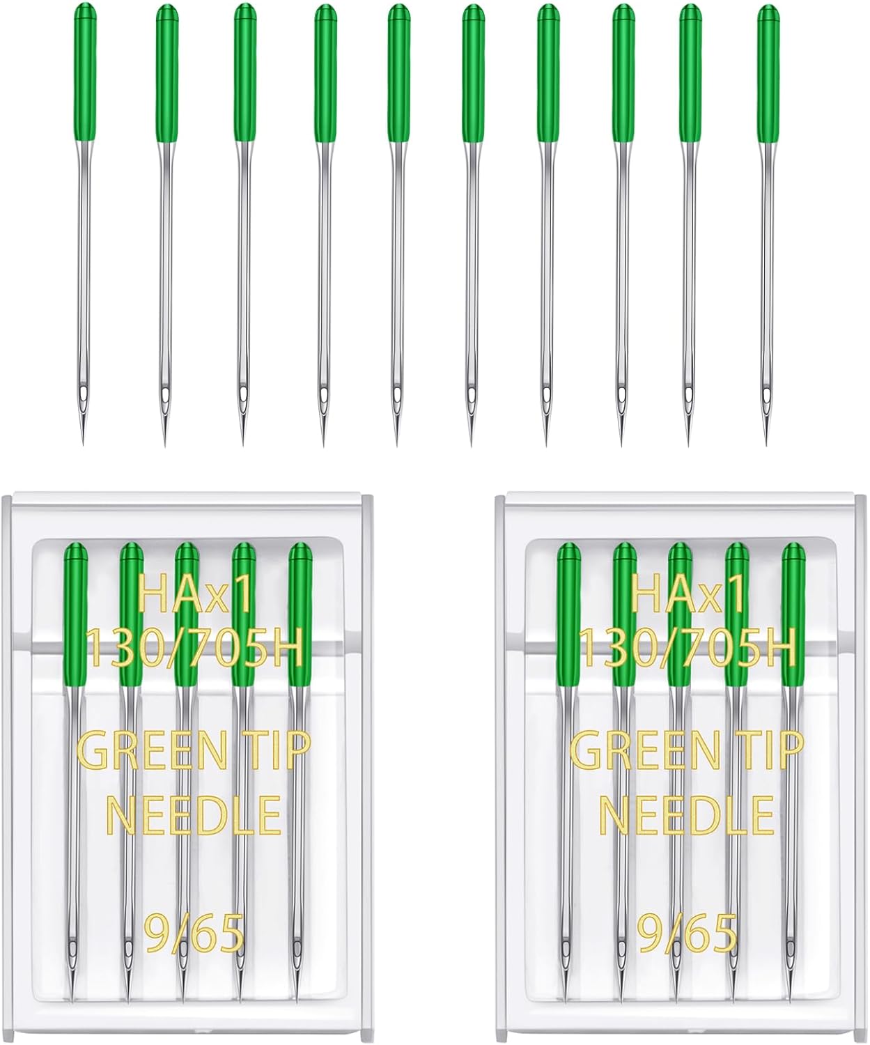 YICBOR Sewing Machine Needles, Universal Regular Point Flat Shank Sewing Needles HAX1 130/705H Compatible with Singer, Brother, Janome, Pfaff and Other Brand Sewing Machine (Green Size 9-2pack)