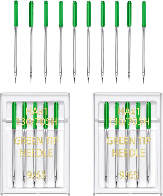 YICBOR Sewing Machine Needles, Universal Regular Point Flat Shank Sewing Needles HAX1 130/705H Compatible with Singer, Brother, Janome, Pfaff and Other Brand Sewing Machine (Green Size 9-2pack)