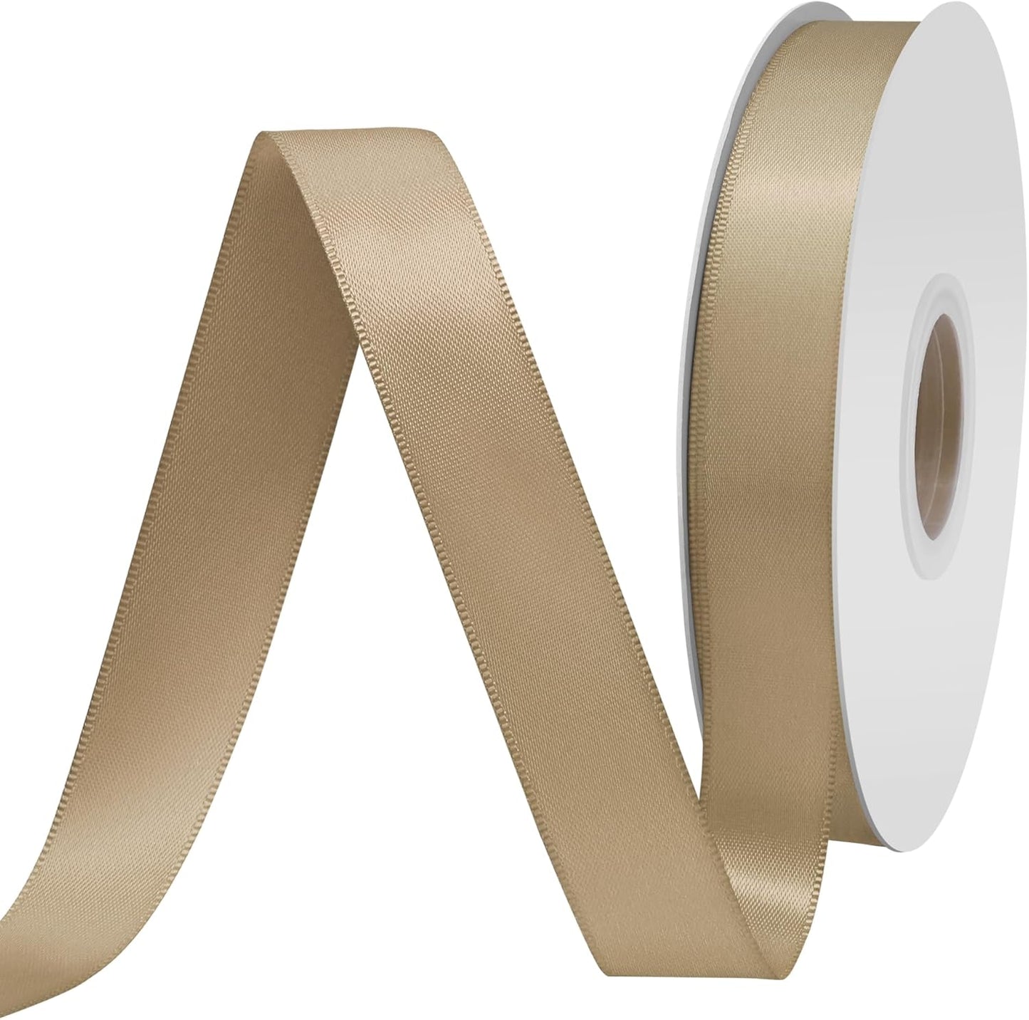 Tan Satin Ribbon 3/4" X 50 Yards Solid Color Double Faced Ribbons Perfect for Crafts Wedding Decor Bow Making Arts Sewing and More