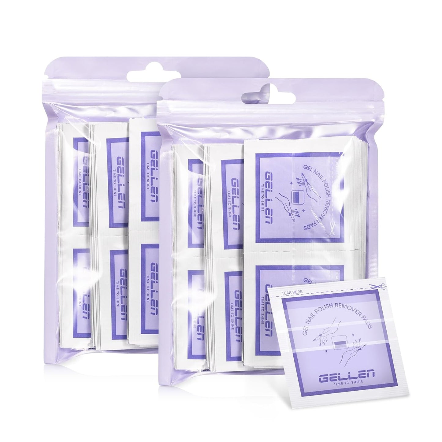 Gellen Nail Polish Remover Pads 100% Non Acetone, 100 Pack of Individually Wrapped Bulk Set Gel Nail Polish Remover Wipes, Skin-Care Formula, Travel Kit for Home & Professional Removal