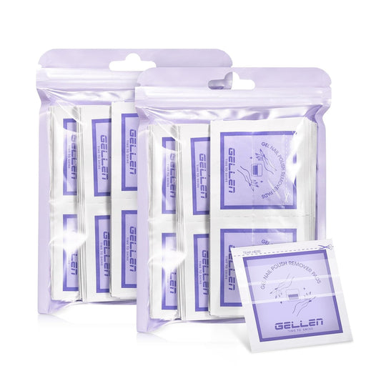 Gellen Nail Polish Remover Pads 100% Non Acetone, 100 Pack of Individually Wrapped Bulk Set Gel Nail Polish Remover Wipes, Skin-Care Formula, Travel Kit for Home & Professional Removal