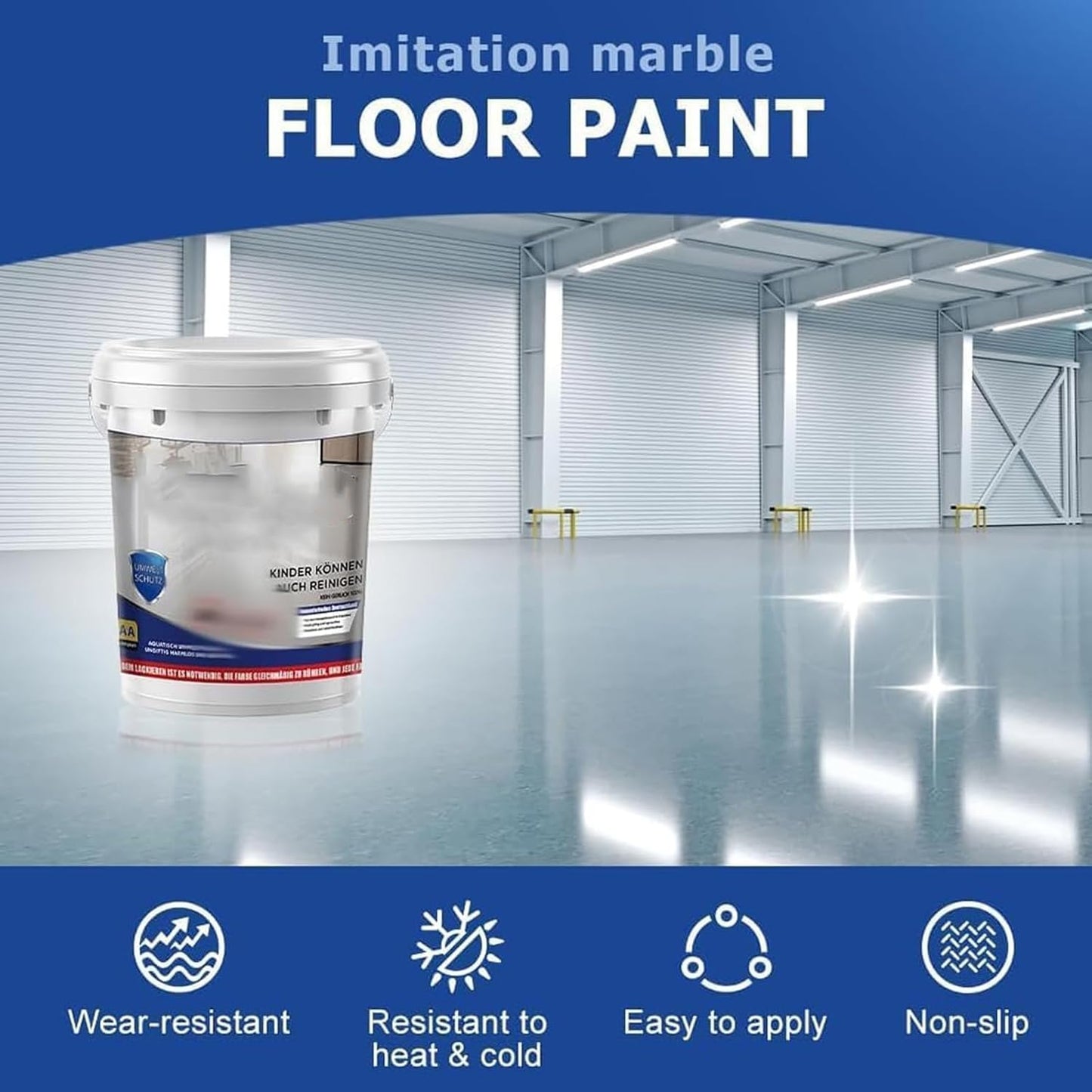 Epoxy Floor Paint, Epoxy Colored Sand Floor Paint, High-Gloss Marble Effect Self-Leveling Coating, Waterproof, Non-Slip, Ultra-Durable for Garage, Basement, Wood Floors (Azurite Blue,2.2 lb)