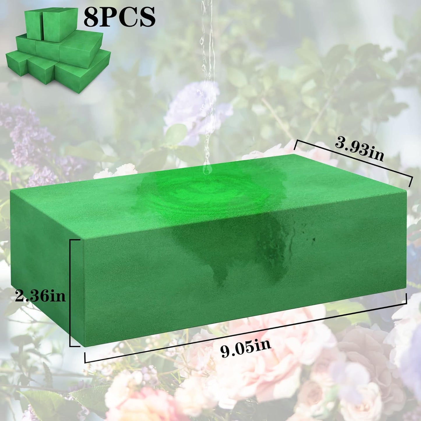 Max Shape Pack of 4 Large Size Floral Foam Blocks for Fresh and Artificial Flowers (9” L x 4” W), Wet Florist Foam Blocks for Wedding Holiday Decorations (4 Pack)