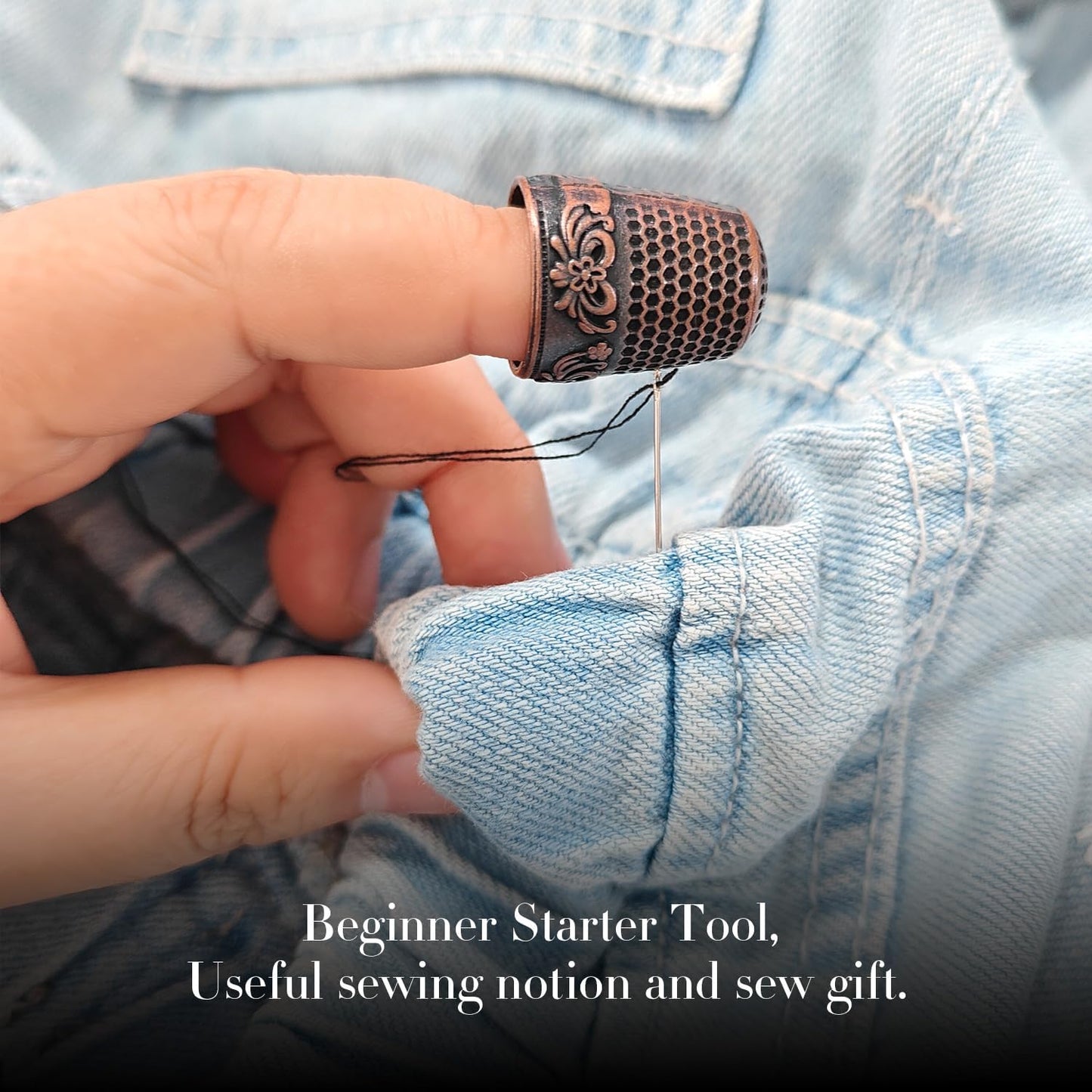 FR 4Pcs Sewing Thimbles, Metal Thimbles for Hand Sewing Finger Protector Knitting Needlework DIY Tools Red Copper