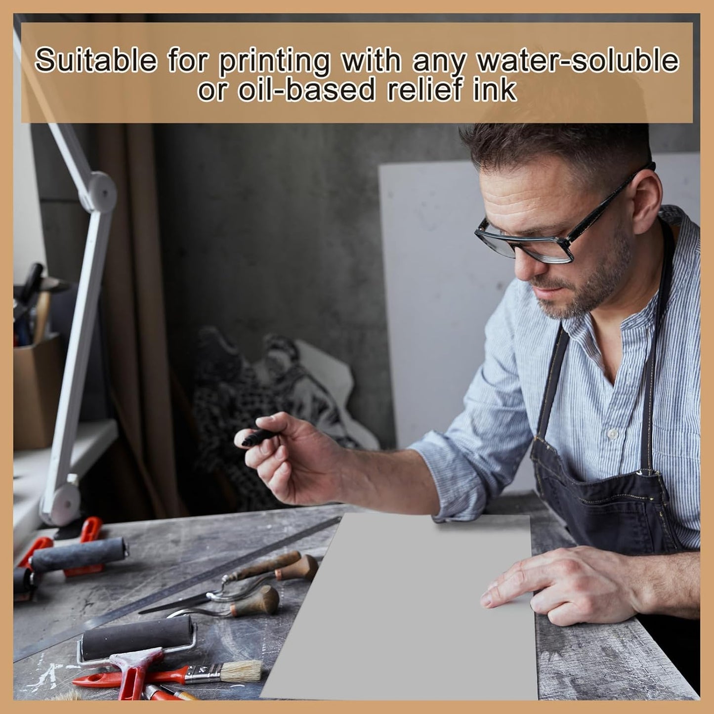 Yeaqee 1 Pcs 8 x 10 Inch Linoleum Block Rubber Carving Block Soft Linocut Blocks Large Linoleum Sheet Unmounted Lino Plates for Engraving Art Project Printmaking Artist Studio Supplies, Gray