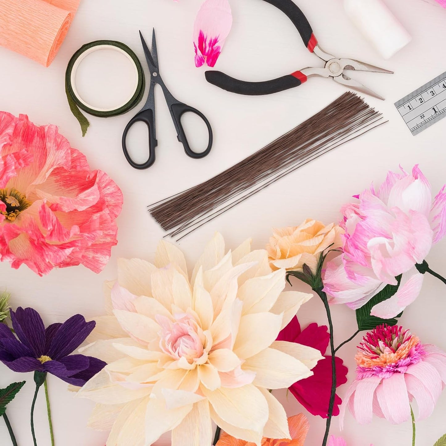 PATIKIL 30 Gauge 16" Floral Stem Wire, 100 Pcs Paper Wrapped Iron Artificial Flower Stem Accessories for DIY Bouquet Stem and Craft Decoration, Brown