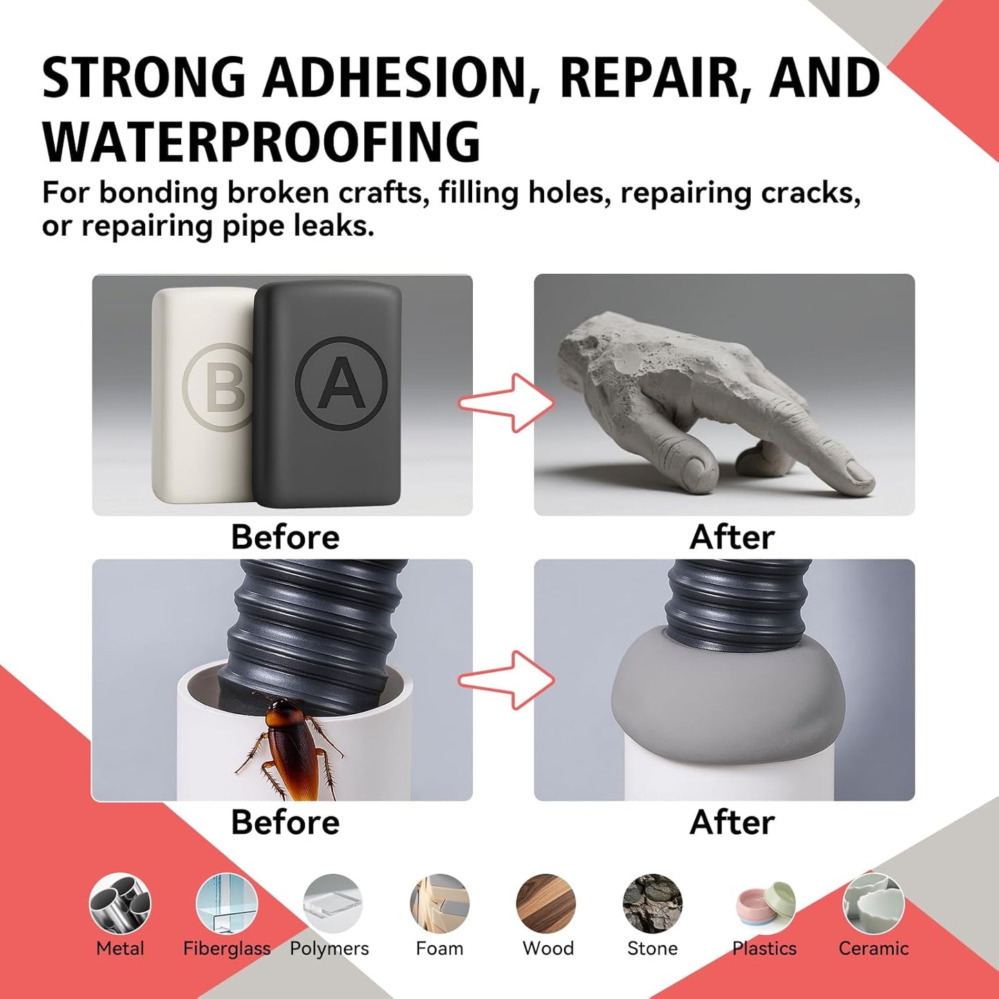 Epoxy Sculpt Clay, Self-Hardening Model Magic Sculpt Epoxy Clay, A&B 2 Part Epoxy Putty, Modeling Compound Sculpting Clays for Sculpting, Modeling, Repairing, Filling, Building, 1 Pound, Natural